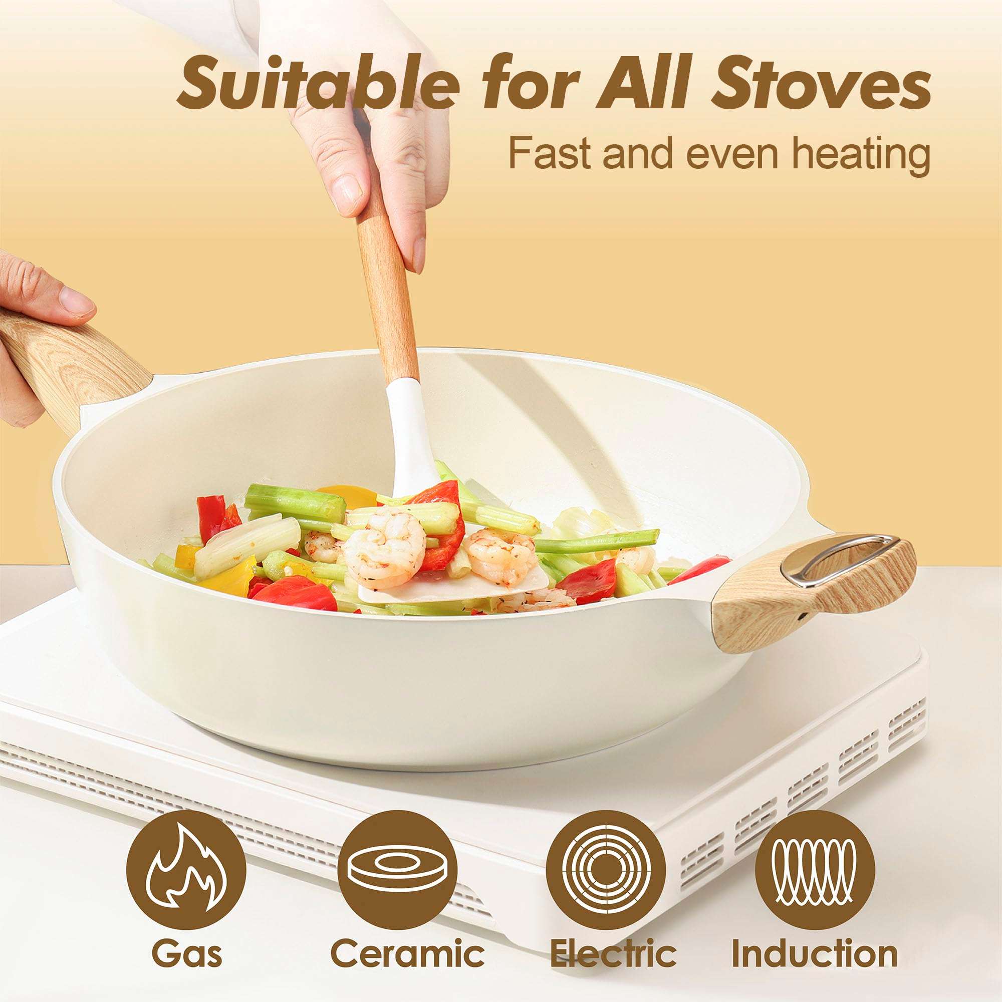 SENSARTE Ceramic Cookware Sets, Pots and Pans Set Non stick, 14-Piece Induction Cookware, Non toxic Healthy Non Stick Kitchen Cooking Set, with Frying Pans Set, PFAS PTFE PFOA PFOS Free - Image 4