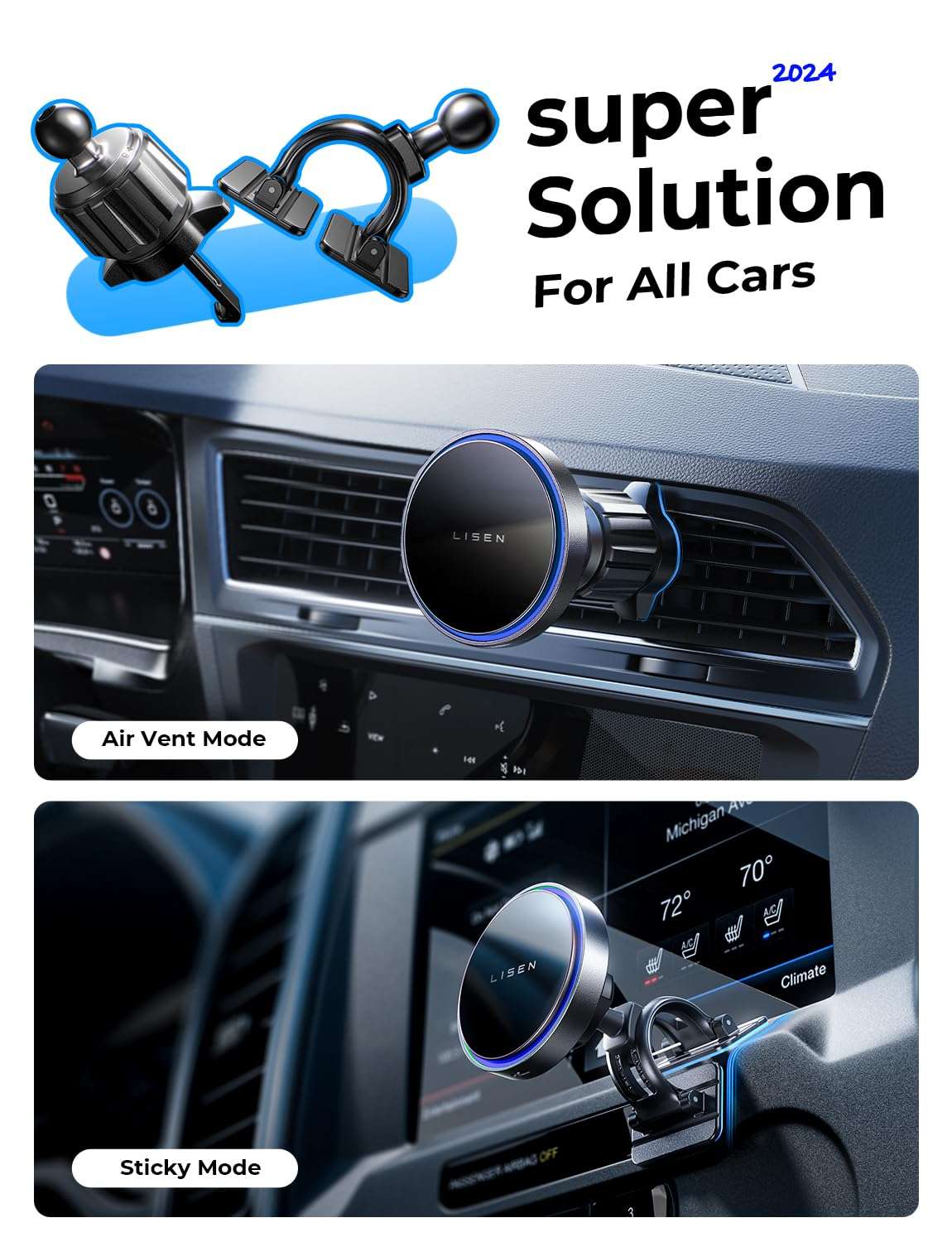 LISEN for 15W MagSafe Car Mount Charger,Magnetic Wireless Car Charger for iPhone 17 Pro Max Accessories,Magnetic Phone Holder for iPhone 17 Air Pro Max Plus 16 15 14 13 12,Samsung S25/24 with MagSafe - Image 2