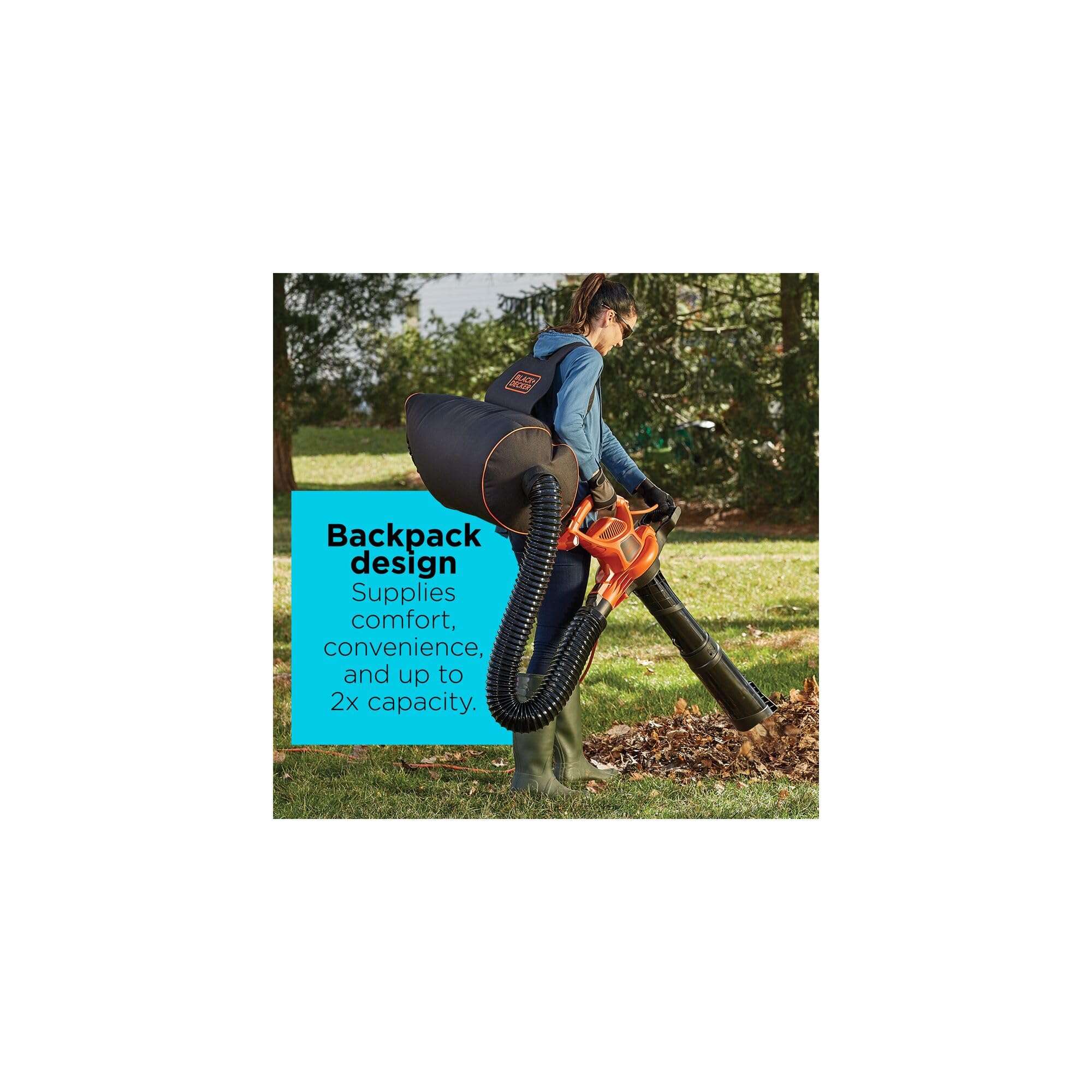 BLACK+DECKER Electric Leaf Blower, Leaf Vacuum and Mulcher 3 in 1, Backpack Blowers for Lawn Care,250 mph Airflow, 400 cfm Delivery Power, Reusable Bag Included, Corded (BEBL7000) - Image 2