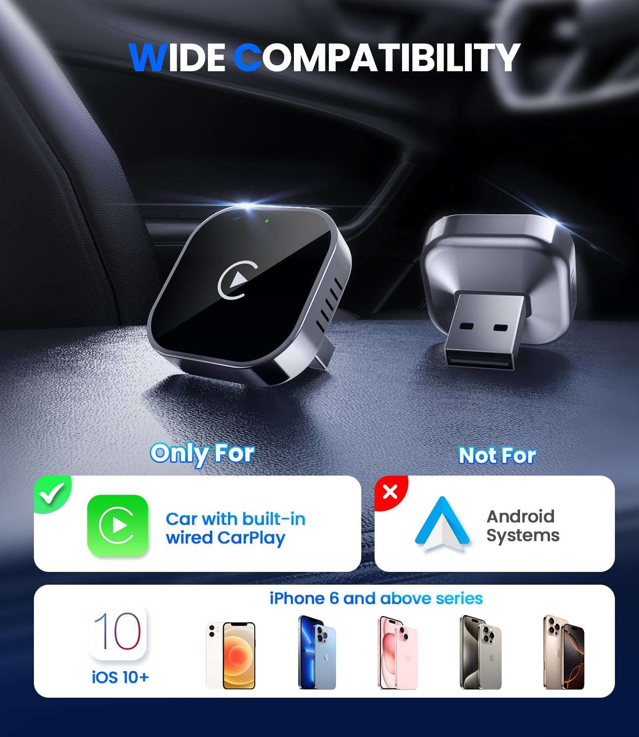 Teeran Wireless CarPlay Adapter 2025 Upgrade Wired CarPlay to Wireless, Mini Cube Design for Cars with Built-in Wired Apple CarPlay Plug and Play Easy Use Fast Stable Connection Car Play for iPhone - Image 8