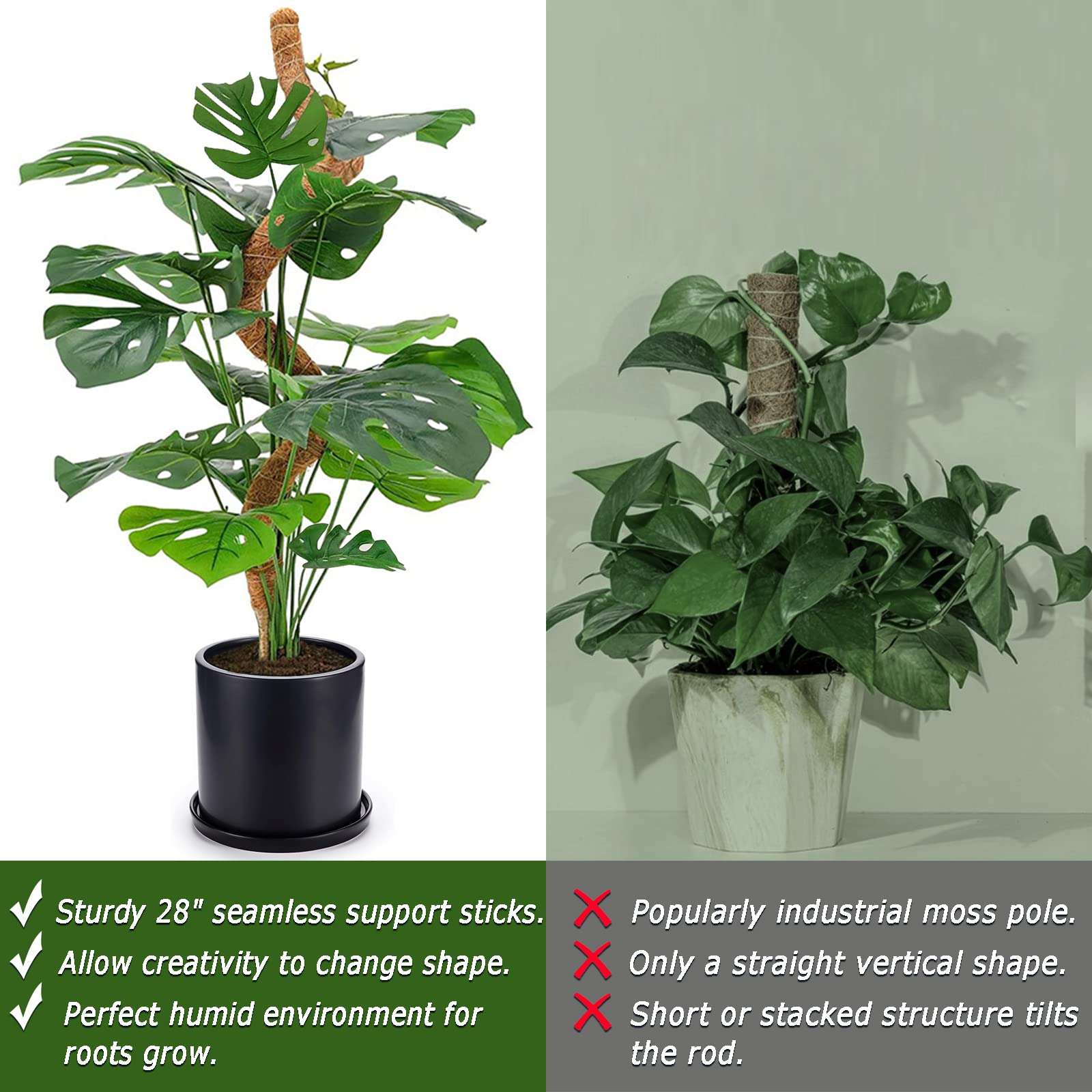 2 Pack Moss Pole, 28 Inch Bendable Moss Pole for Plants Monstera, Moss Poles for Climbing Plants Indoor, Coir Plant Pole Sticks Support Stakes for Potted Plant, Pothos, Philodendron - Image 6