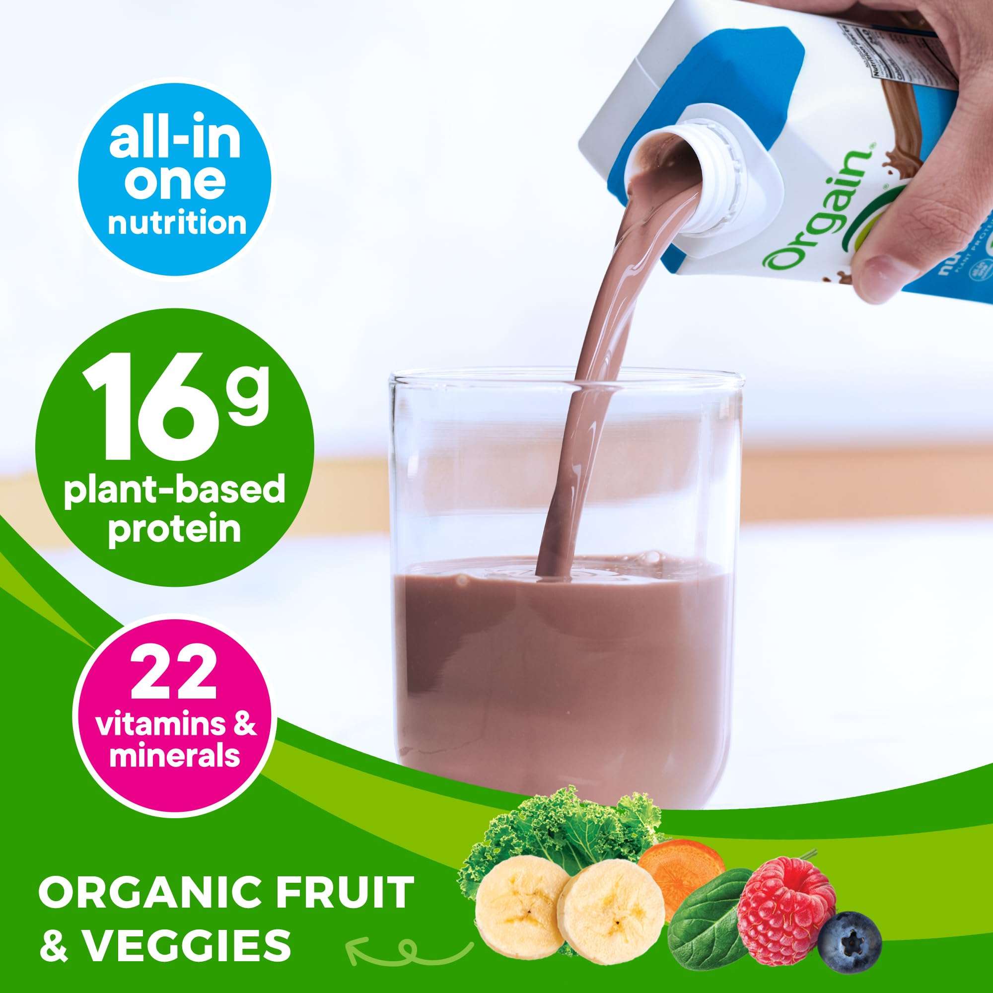 Orgain Organic Nutritional Vegan Protein Shake, Smooth Chocolate - 16g Plant Based Protein, Meal Replacement, 22 Vitamins & Minerals, Fruits & Vegetables, Gluten Free, Non-GMO, 11 Fl Oz (Pack of 12) - Image 3