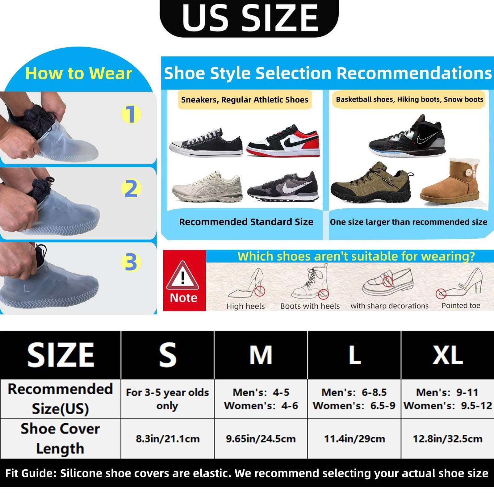 LSDWL Waterproof Shoe Covers 2 Pairs,Rain Shoe Covers Reusable Silicone Non Slip Shoe Covers for Outdoor,Rain Shoe Covers for Women and Men (Black, Large) - Image 5