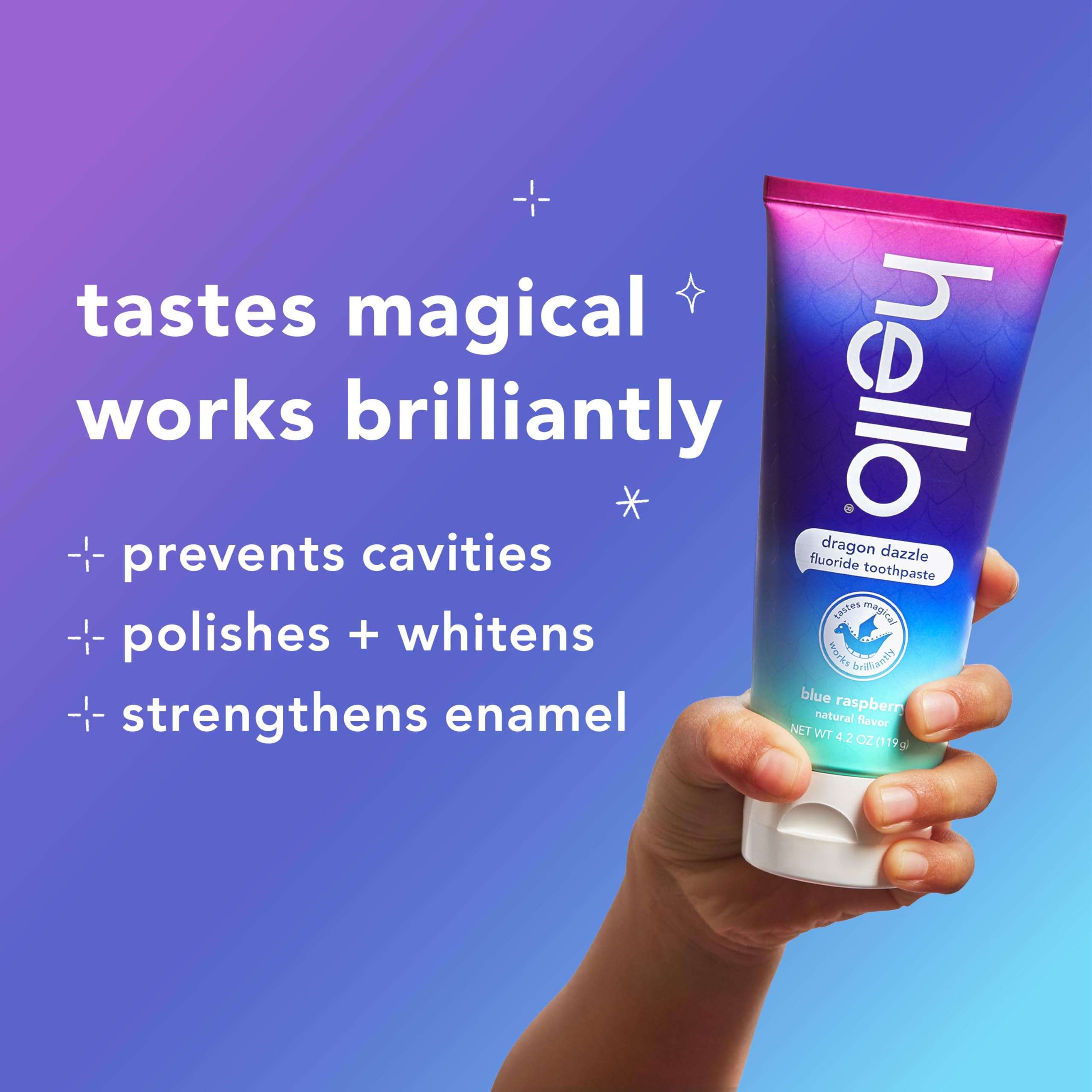 hello Dragon Dazzle Blue Raspberry Kids Toothpaste, Fluoride Toothpaste, Ages 2+, No Artificial Sweeteners, No SLS, Gluten Free, Vegan, Pack of 3, 4.2 OZ Tubes - Image 3