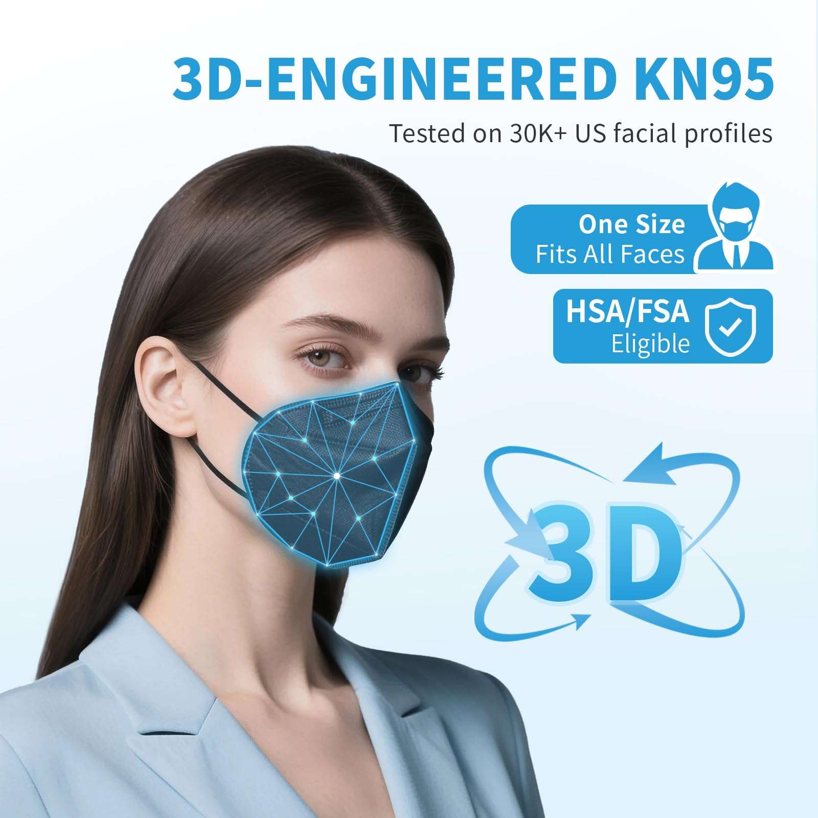 akgk KN95 Face Mask 50 PCS, Breathable Protection Masks, Individually Wrapped, 5-Ply KN95 Black Masks, Cup Dust Safety Masks - Image 3