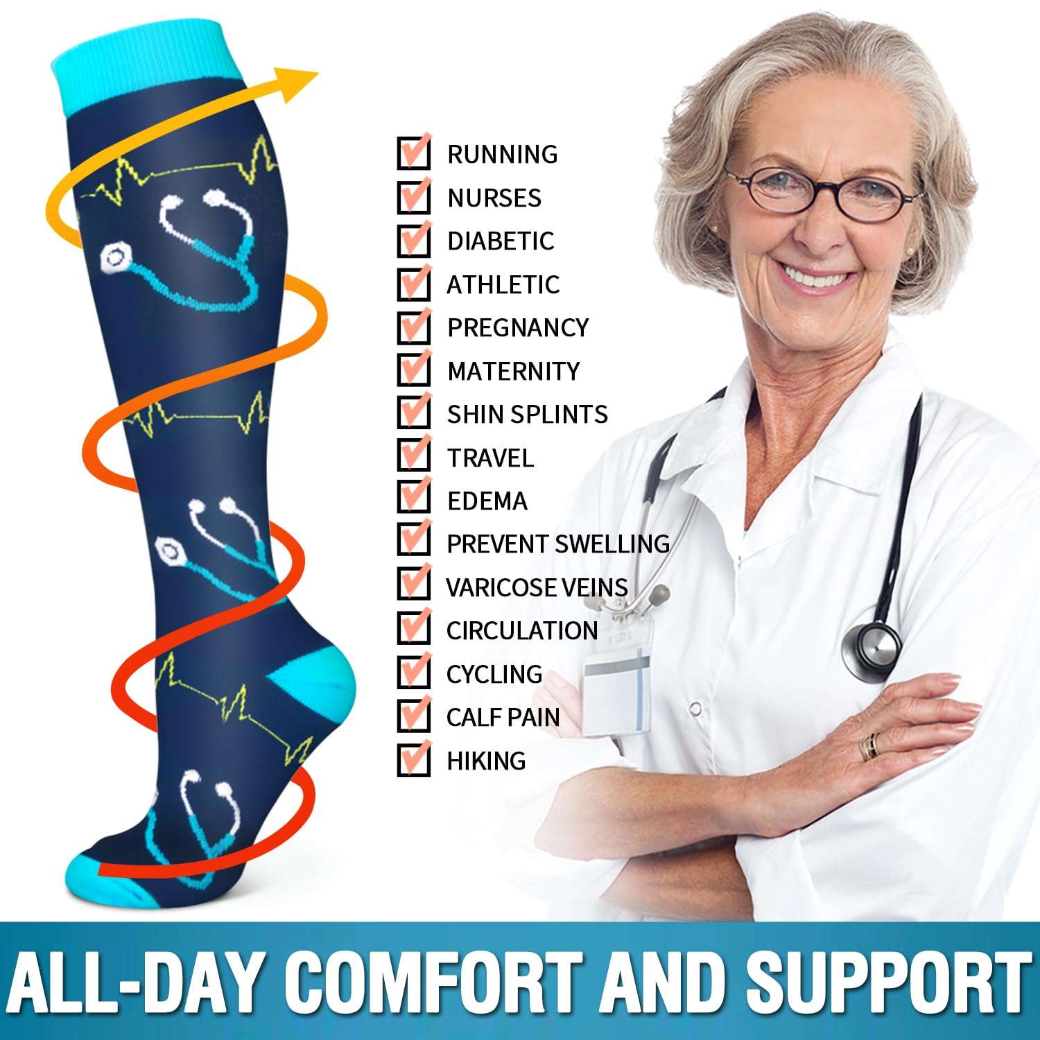 6 Pack Copper Compression Socks for Women and Men Circulation-Best Support for Medical, Running,Nursing,Athletic - Image 6
