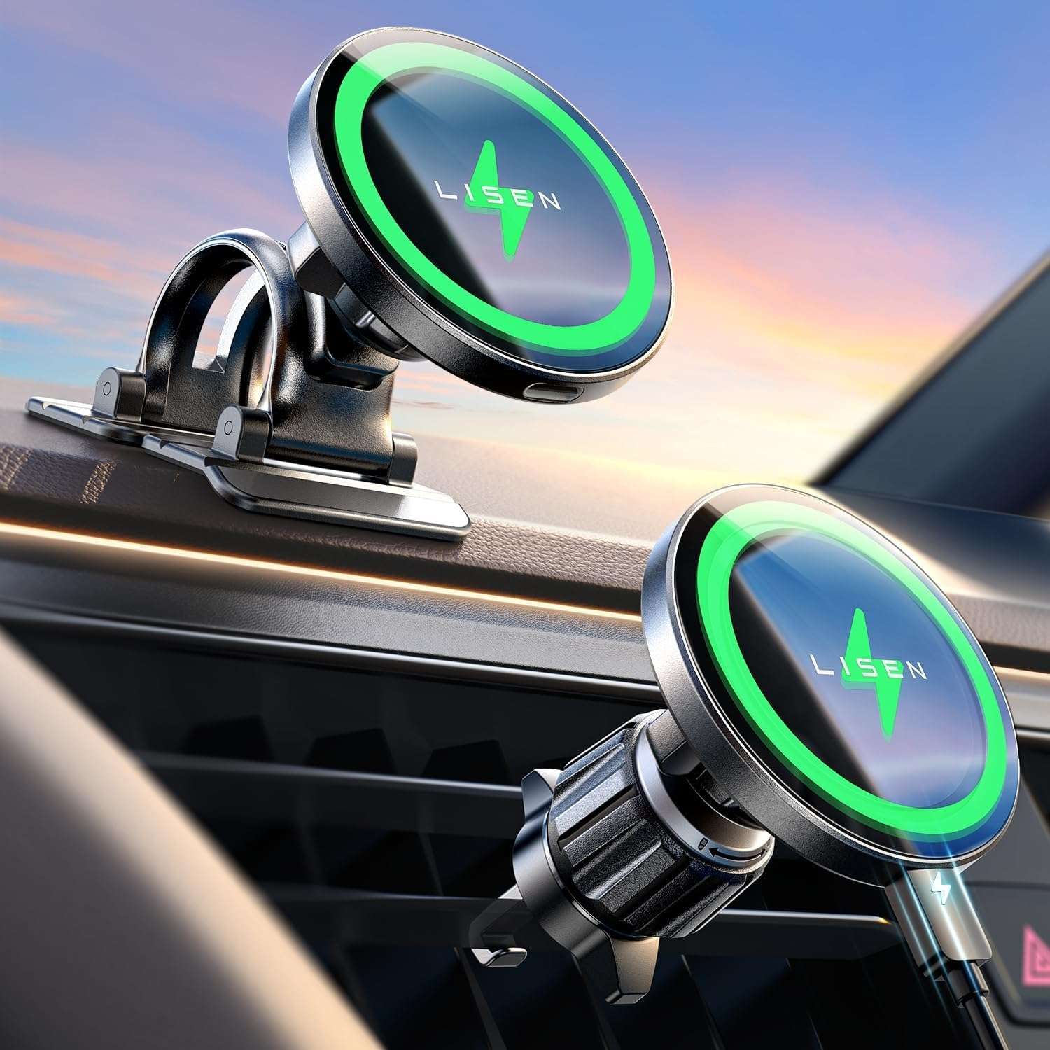 LISEN for 15W MagSafe Car Mount Charger,Magnetic Wireless Car Charger for iPhone 17 Pro Max Accessories,Magnetic Phone Holder for iPhone 17 Air Pro Max Plus 16 15 14 13 12,Samsung S25/24 with MagSafe - Image 1