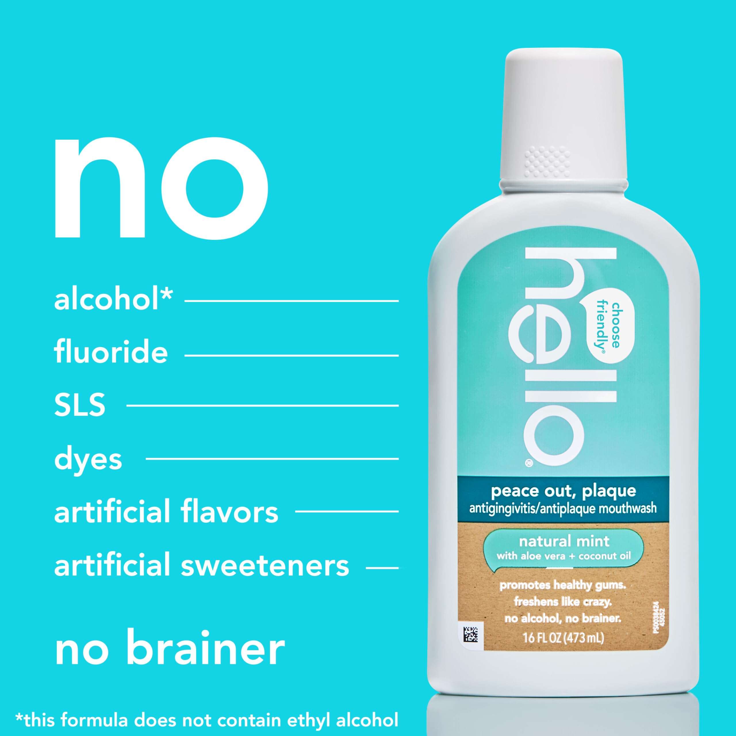 Hello Peace Out Plaque, Antigingivitis Alcohol Free Mouthwash, Natural Mint with Aloe Vera and Coconut Oil, Fluoride Free, Vegan, SLS Free and Gluten Free, 16 Ounce (Pack of 3) - Image 7