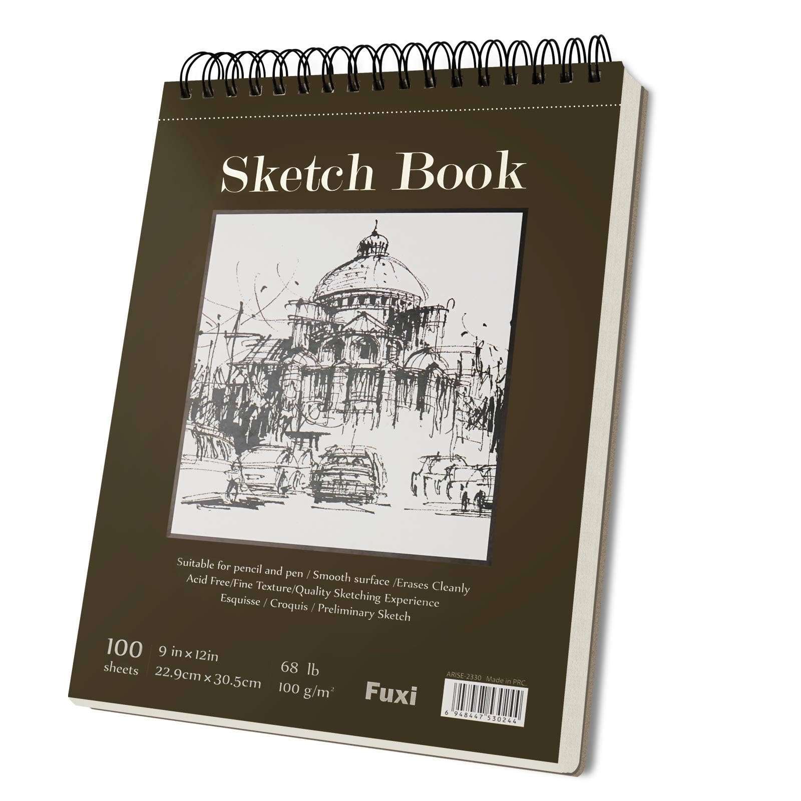 Fuxi 9" x 12" Sketch Book, Top Spiral Bound Sketch Pad, 100 Sheets 68lb/100gsm Acid-Free Drawing Paper, Art Sketchbook for Drawing Pad for Kids Artists & Beginners Professional Art Supplies for Adults - Image 1