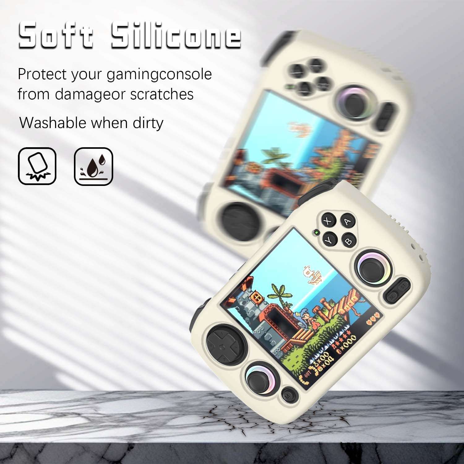 FIOPAZ Soft Silicone Case for Anbernic RG CubeXX, Off-White | with Lanyard | Drop and Scratch Resistant | Washable Cover | for Retro Handheld Game Console Only - Image 4