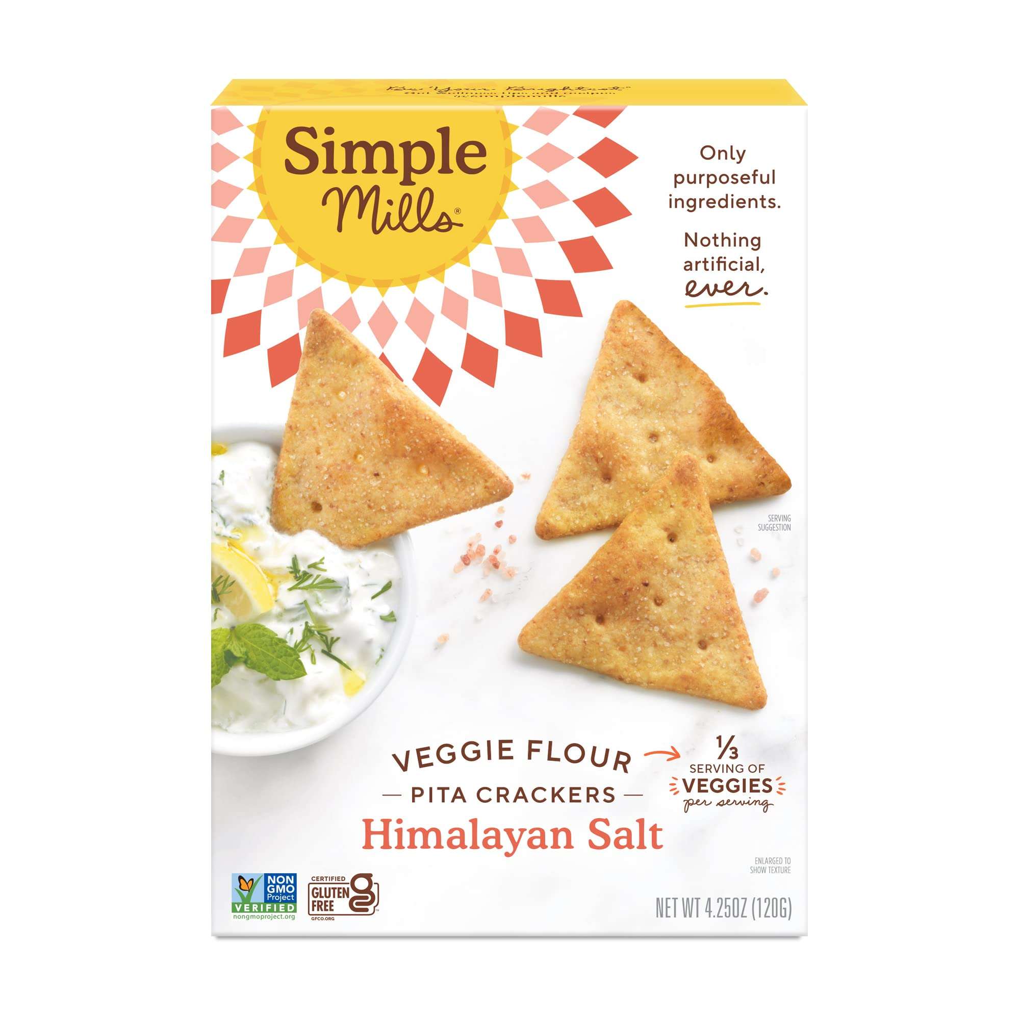 Simple Mills Veggie Pita Crackers, Himalayan Salt - Gluten Free, Vegan, Healthy Snacks, Paleo Friendly, 4.25 Ounce (Pack of 1) - Image 1