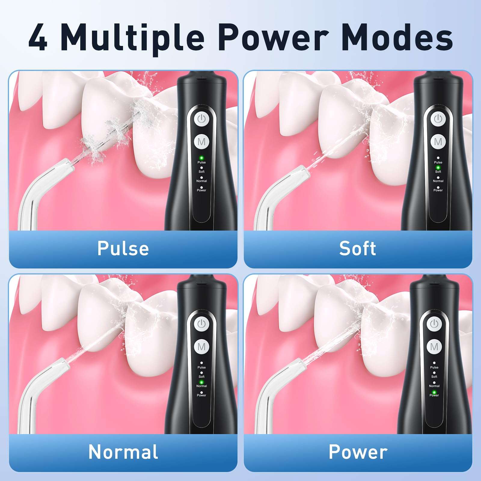 Water Dental Flosser Teeth Pick - 4 Modes Cordless Oral Irrigator - 300ML Portable and Rechargeable IPX7 Waterproof - Water Dental Piks for Cleaning for Home Travel - Oral Dental Care Fsa - Hsa - Image 7
