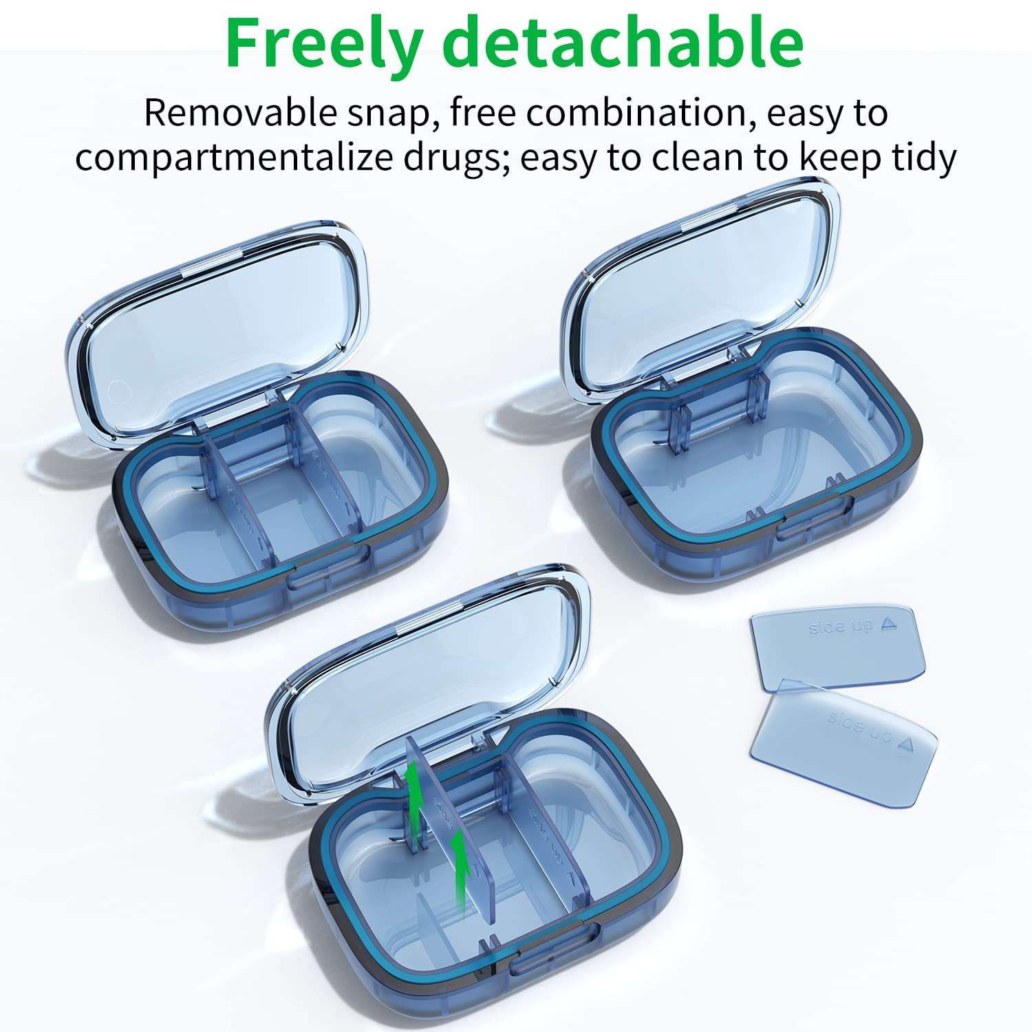 2 Pack 3 Compartment Small Pill Box, Moisture Proof Case, Travel Organizer for Pocket Purse, Daily Portable Medicine Vitamin Container, Fish Oil and Supplement Storage - Image 3