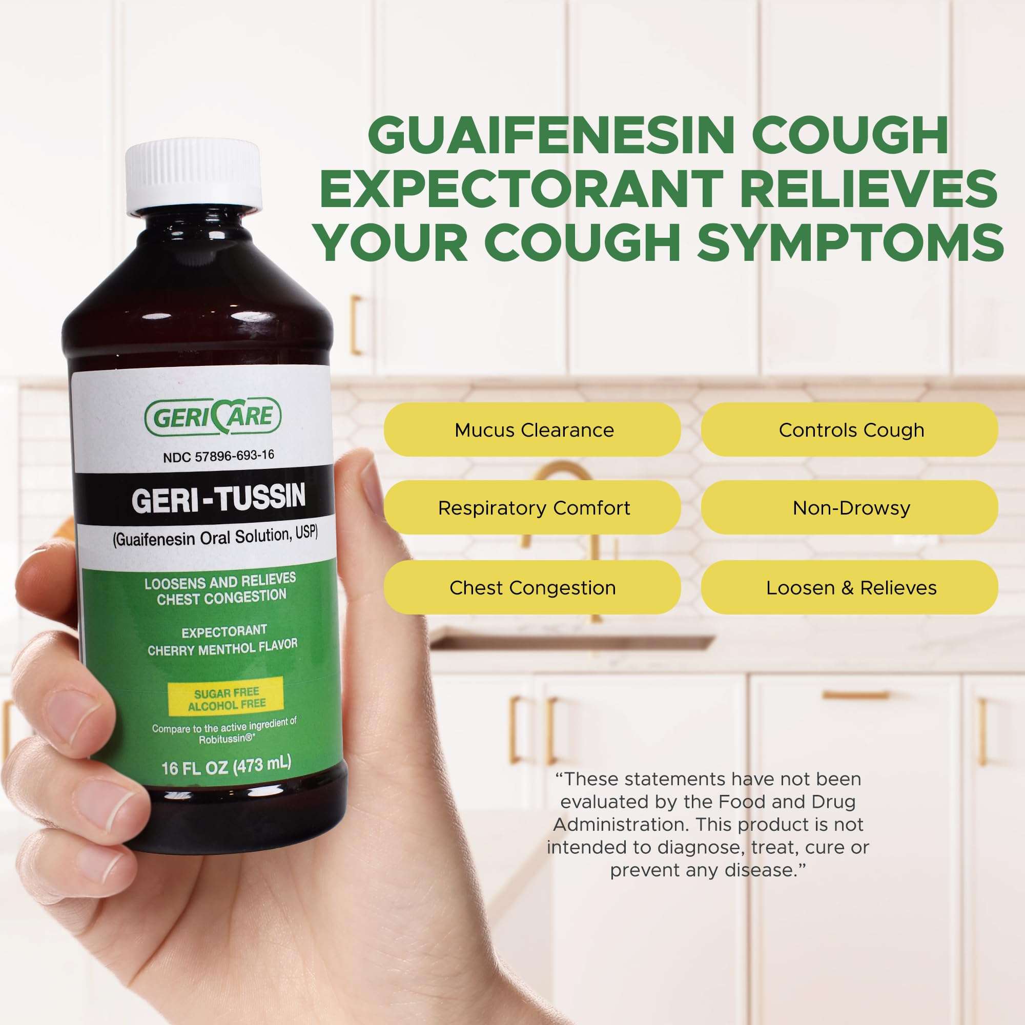 GeriCare Geri-Tussin Cold and Cough Relief Guaifenesin Syrup, Sugar Free, 16 Fl Oz (Pack of 1) - Image 3