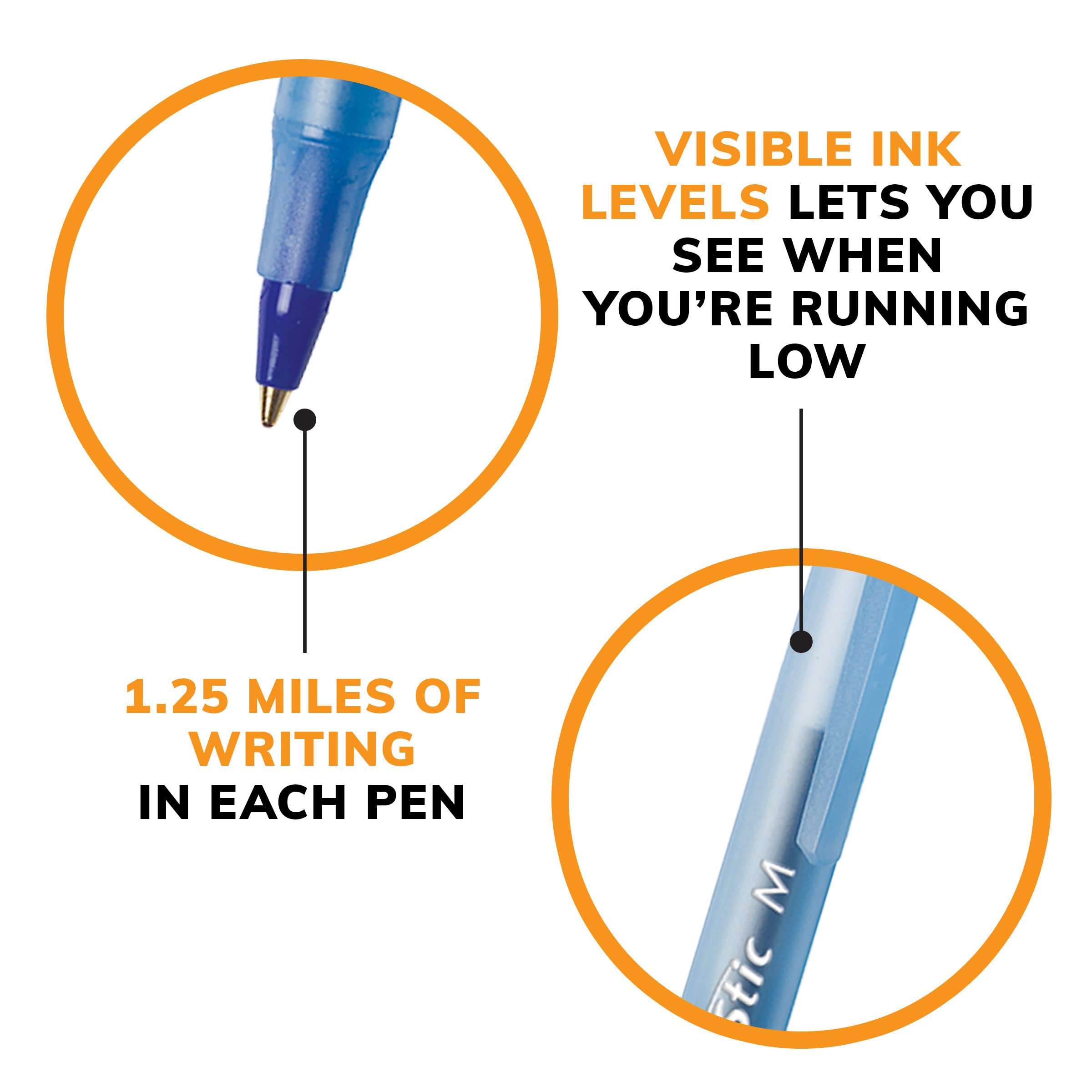 BIC Round Stic Xtra Life Blue Ballpoint Pens, Medium Point (1.0mm), 10-Count Pack of Bulk Pens, Flexible Round Barrel for Writing Comfort, No. 1 Selling Ballpoint Pens - Image 6