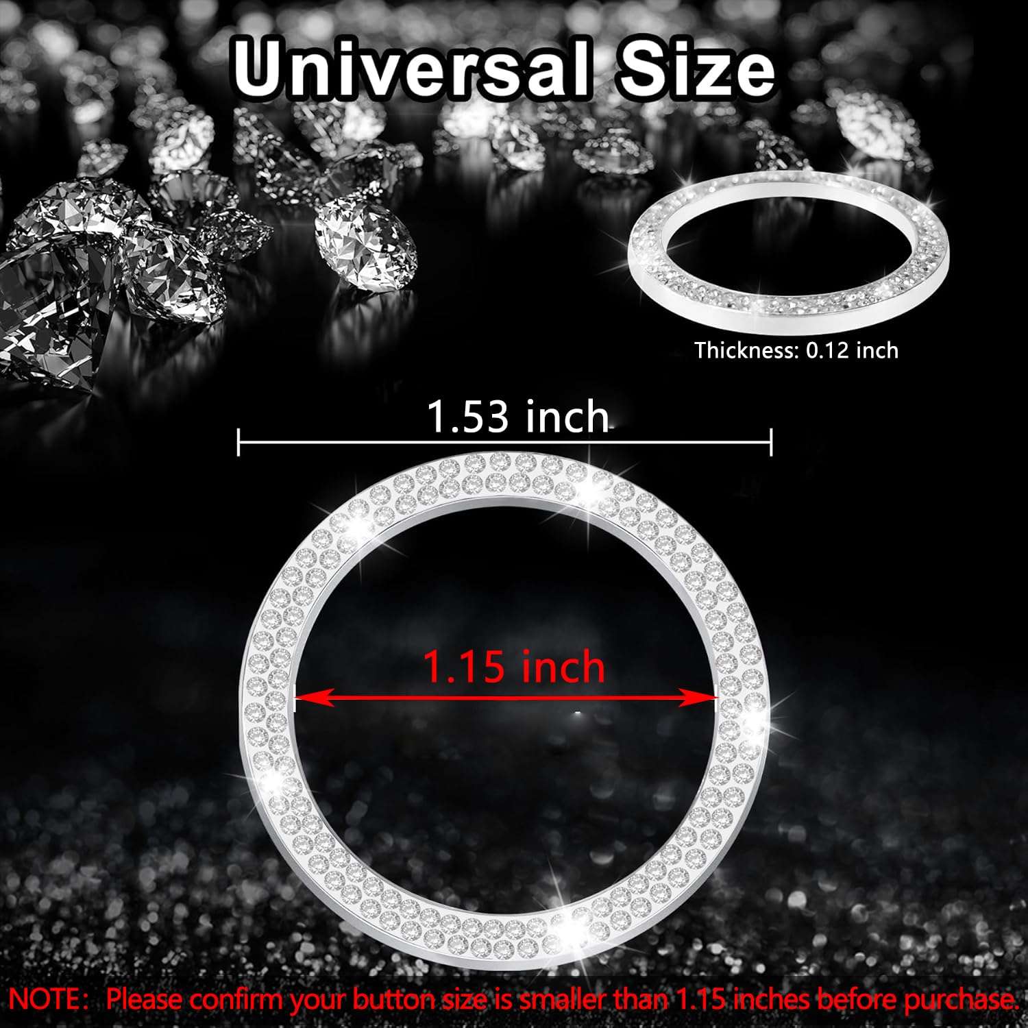 LivTee 2 PCS Crystal Double Rhinestone Car Engine Start Stop Decoration Ring, Bling Car Interior Accessories for Women, Push to Start Button Cover Sticker, Automotive Decals, White - Image 4