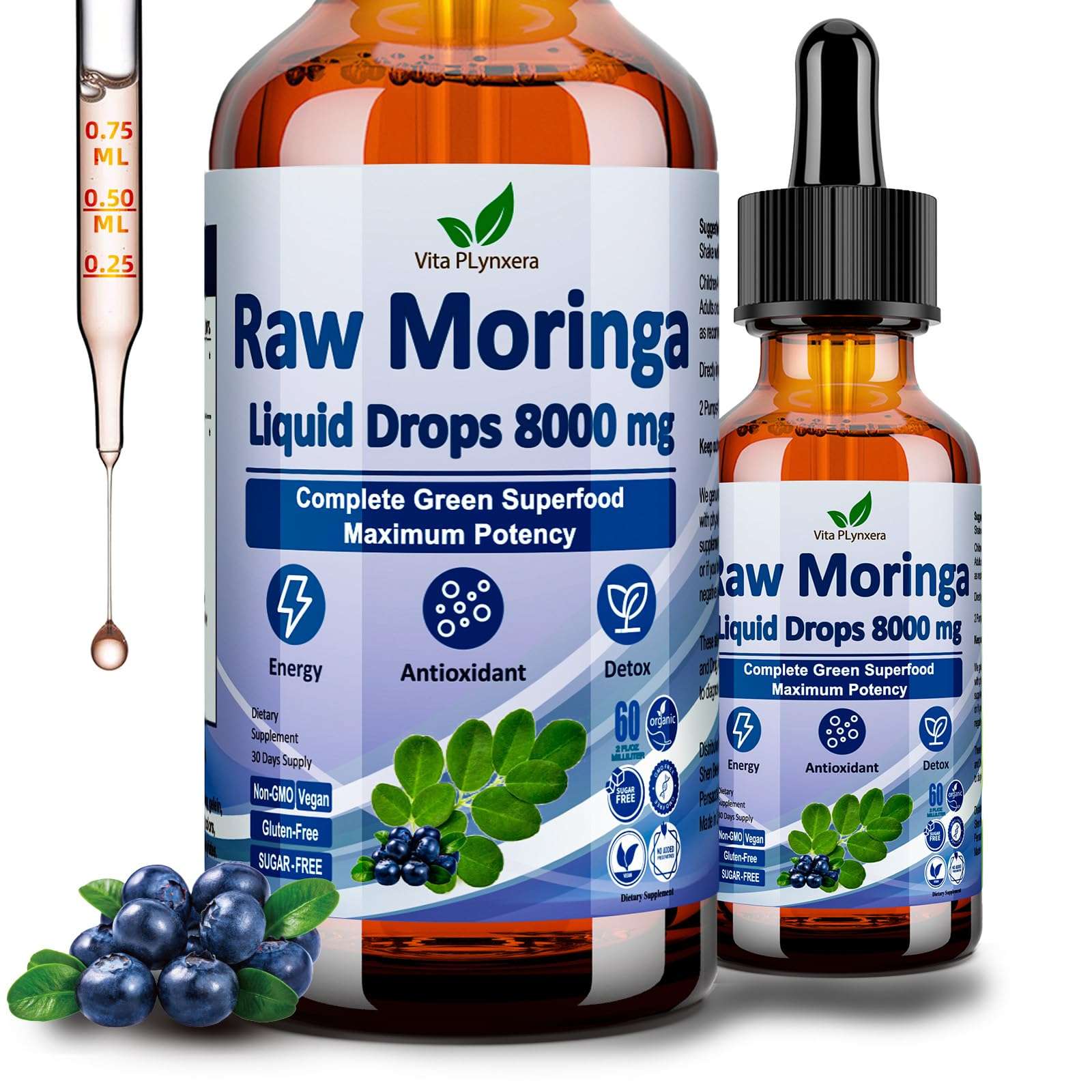 Raw Moringa Liquid Drops 8000 mg, Organic Moringa Oleifera Leaf Extract w. Supergreens Blend of Wheatgrass, Barley Grass for Antioxidant, Energy & Immune, High Potency Than Capsules Powder - Image 1