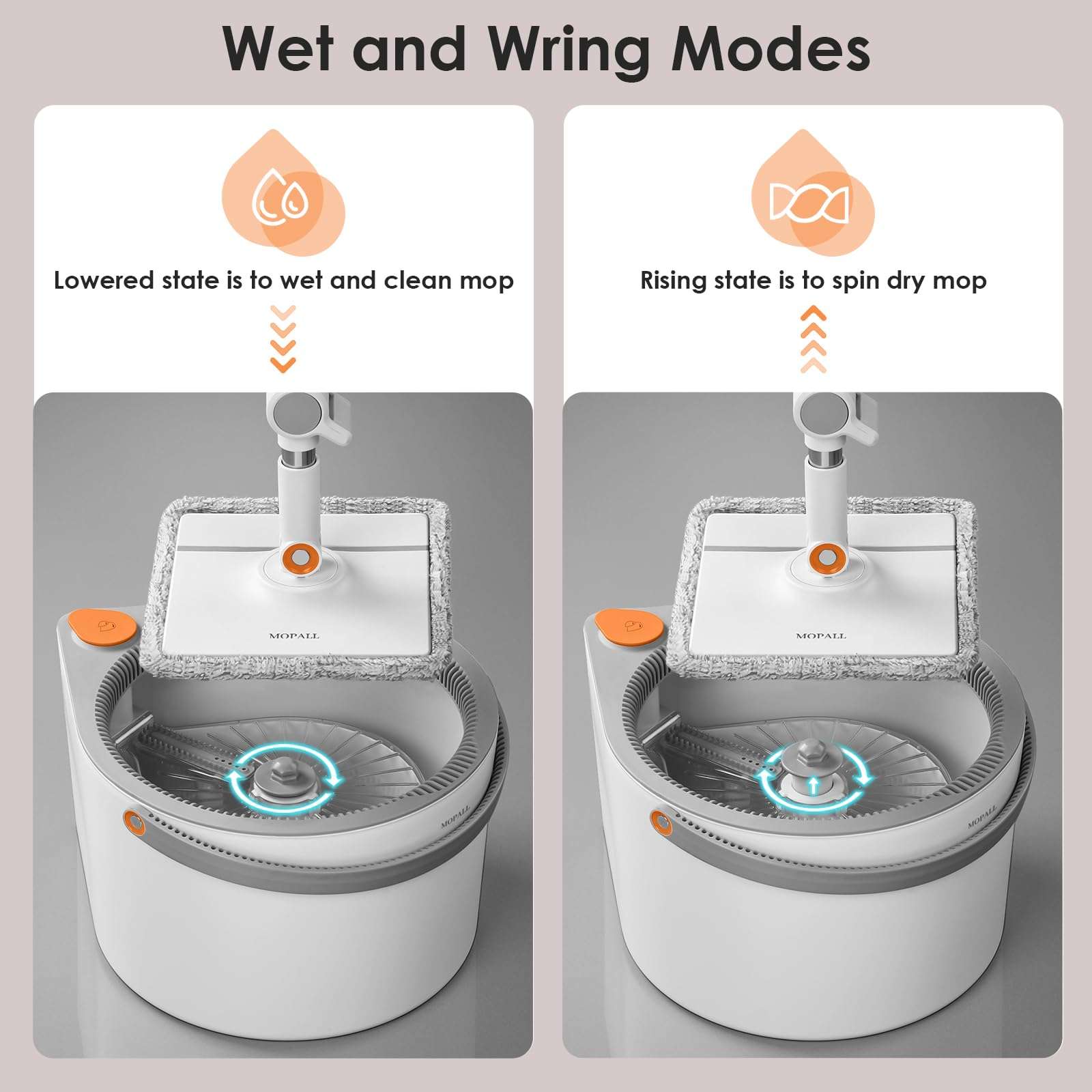 MOPALL Spin Mop and Bucket Set, Dual Chambers Dirty and Clean Water Self Separation for Floor Wall Window, Wet and Dry Mop and Bucket with Wringer Set for Home (1 Square Mop with 2 Microfiber Pads) - Image 4