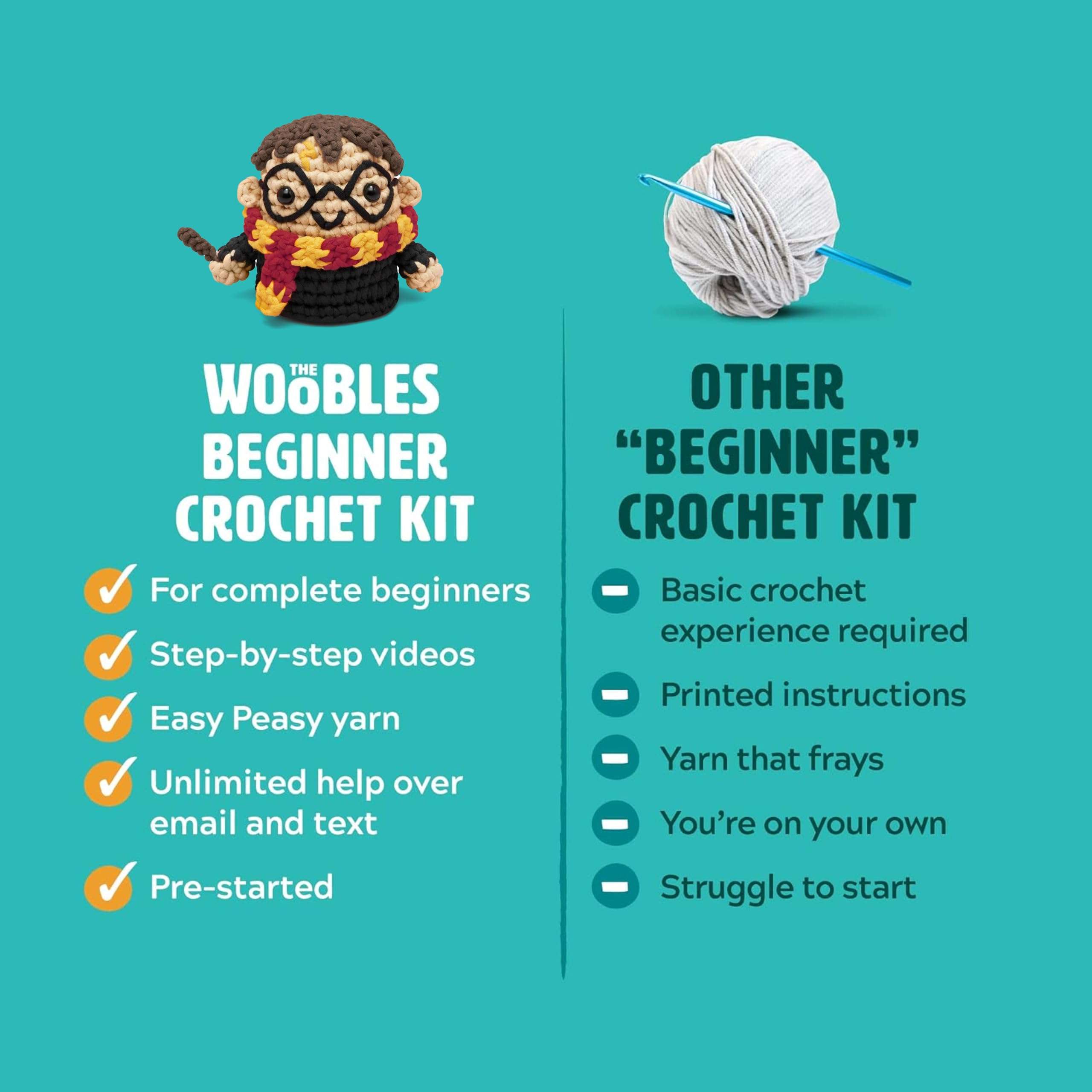 The Woobles Beginners Crochet Kit with Easy Peasy Yarn as seen on Shark Tank - with Step-by-Step Video Tutorials - Harry Potter - Image 6