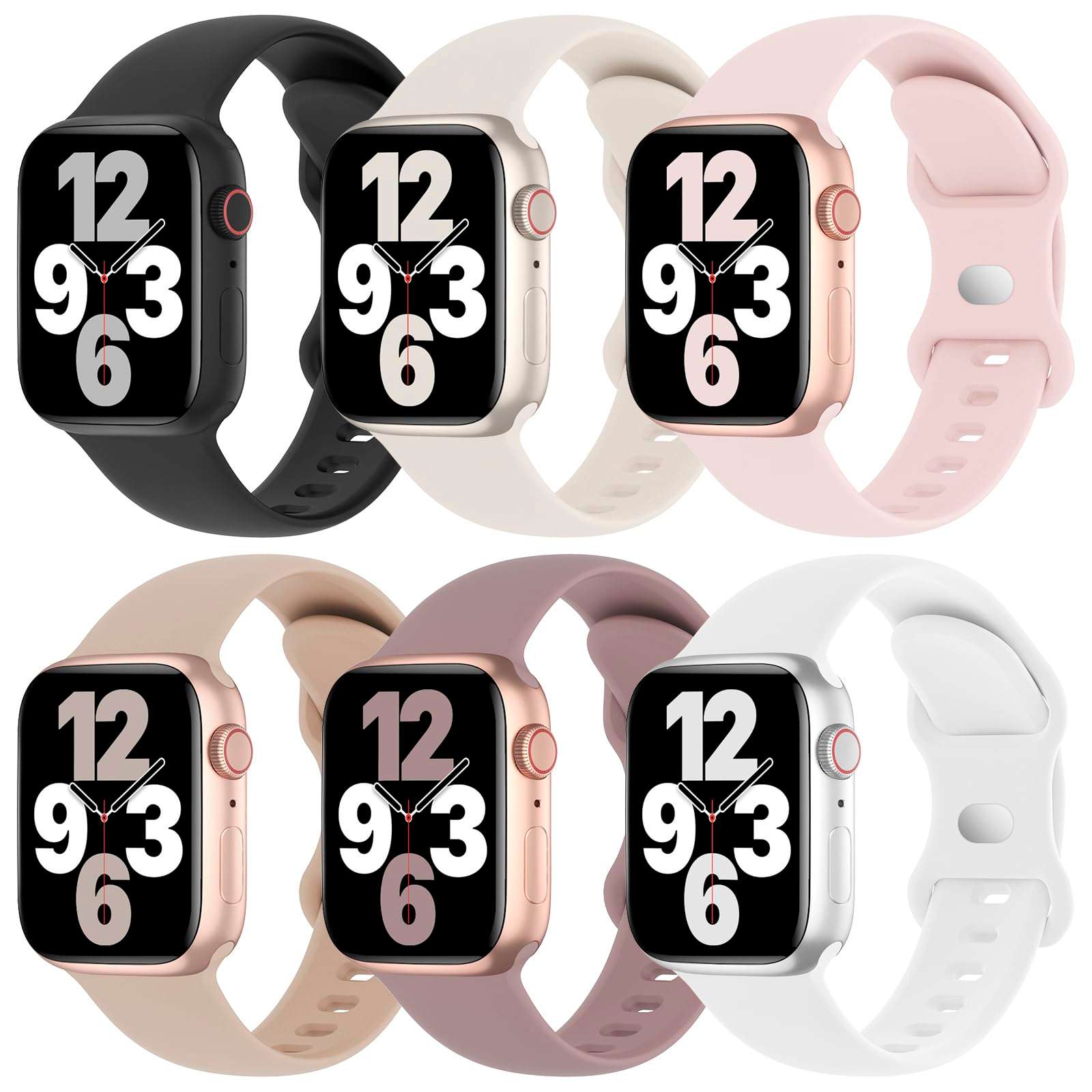 6 Pack Silicone Bands Compatible with Apple Watch Band 38mm 40mm 41mm 42mm 44mm 45mm 46mm 49mm Women Men, Soft Sport Strap Replacement Wristband for iWatch Series 10 9 8 SE 7 6 5 4 3 2 1 Ultra - Image 1