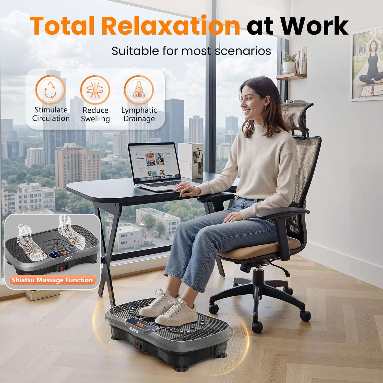 AXV Vibration Plate Fitness Platform Exercise Machine Vibrating Lymphatic Drainage Shaking Full Body Shaker Workout Vibrate Stand Shake Board Sport Gym for Weight Loss Fat Burner for Women Men - Image 6