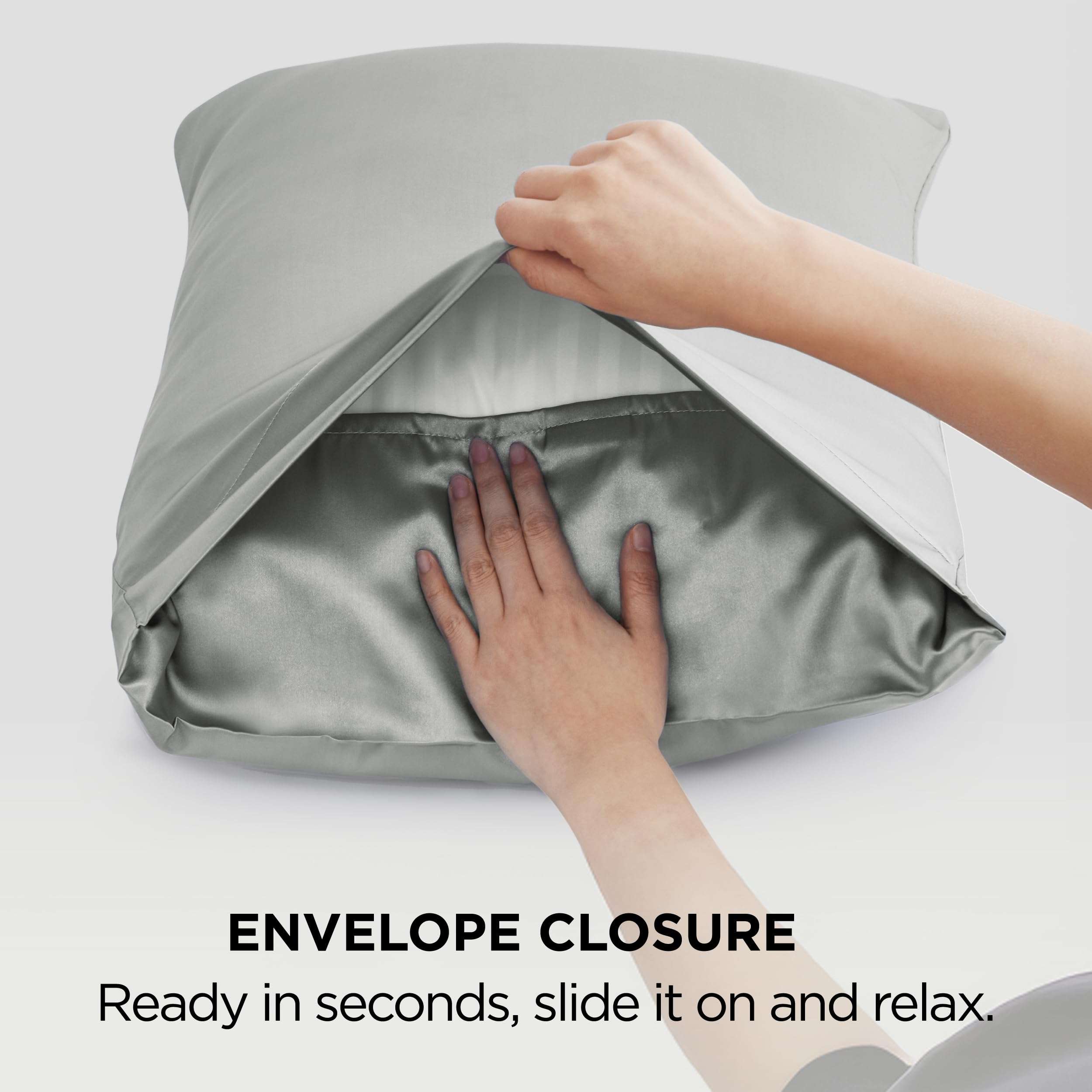 Bedsure Satin Pillowcase, Similar to Silk Pillow Cases Queen Size Set of 2, Cooling Pillow Case with Envelope Closure, Christmas Room Decor Gifts for Women Men, Silver Grey, 20x30 Inches, 2pcs - Image 7