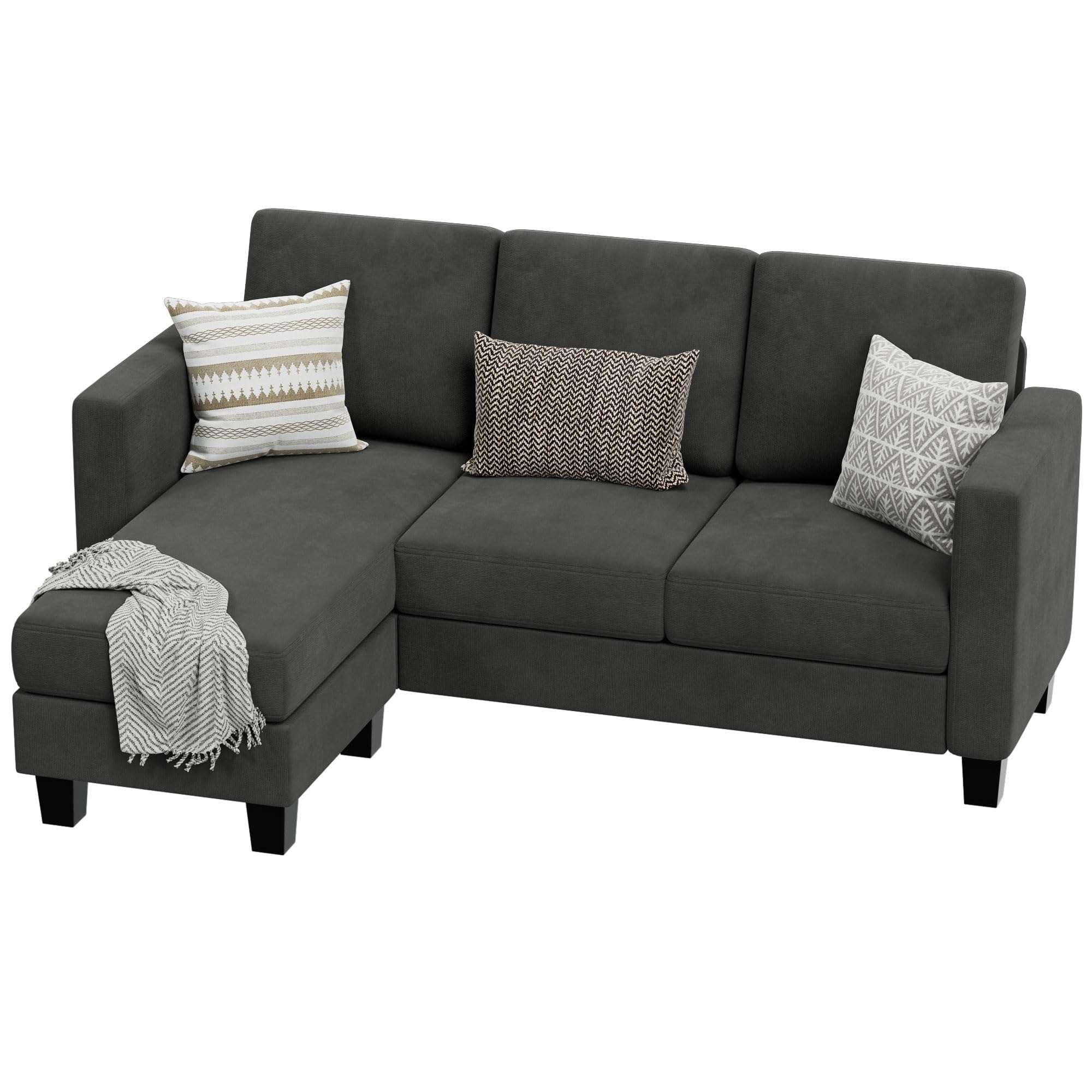 VICTONE Convertible Sectional Sofa Couch, 3 Seat L-Shaped Sofa with Linen Fabric Ottoman Small Couch for Small Apartments, Living Room and Office (Linen Fabric, Dark Gray) - Image 8