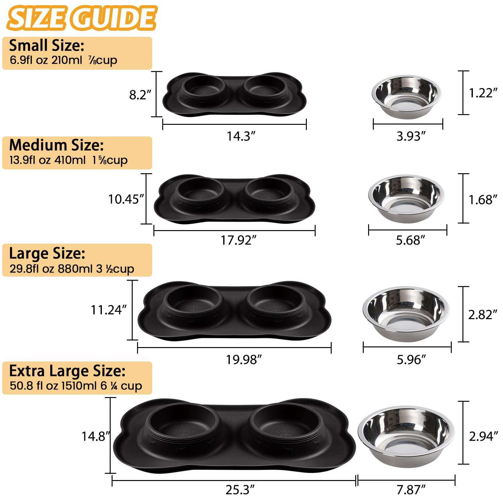 Hubulk Pet Dog Bowls 2 Stainless Steel Dog Bowl with No Spill Non-Skid Silicone Mat + Pet Food Scoop Water and Food Feeder Bowls for Feeding Small Medium Large Dogs Cats Puppies (S, Black) - Image 4