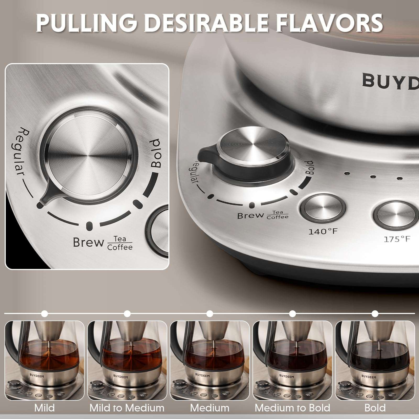BUYDEEM K176 Tea Maker, Multifunctional Stainless Steel Electric Kettle for Tea and Coffee Brewing, Auto Keep Warm, 5 Flavor Controls, 1.5L - Image 4