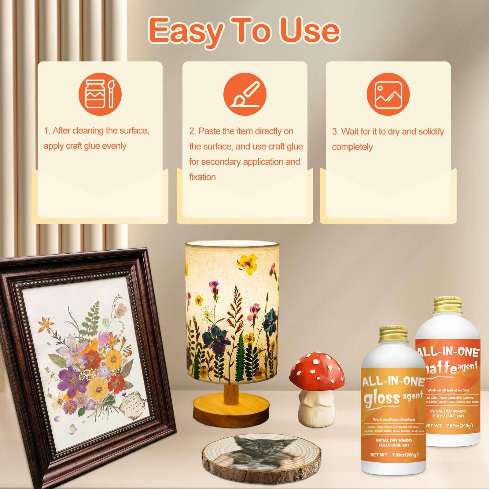 1DFAUL Crafts Sealer Gloss Matte Finish, 200ml+200ml All in One Craft Glue, Varnish, and Finish, All Purpose Art Glue Kit for Wood, Paper, Acrylic Paints, Ceramics, Fabrics, Clay - Image 6