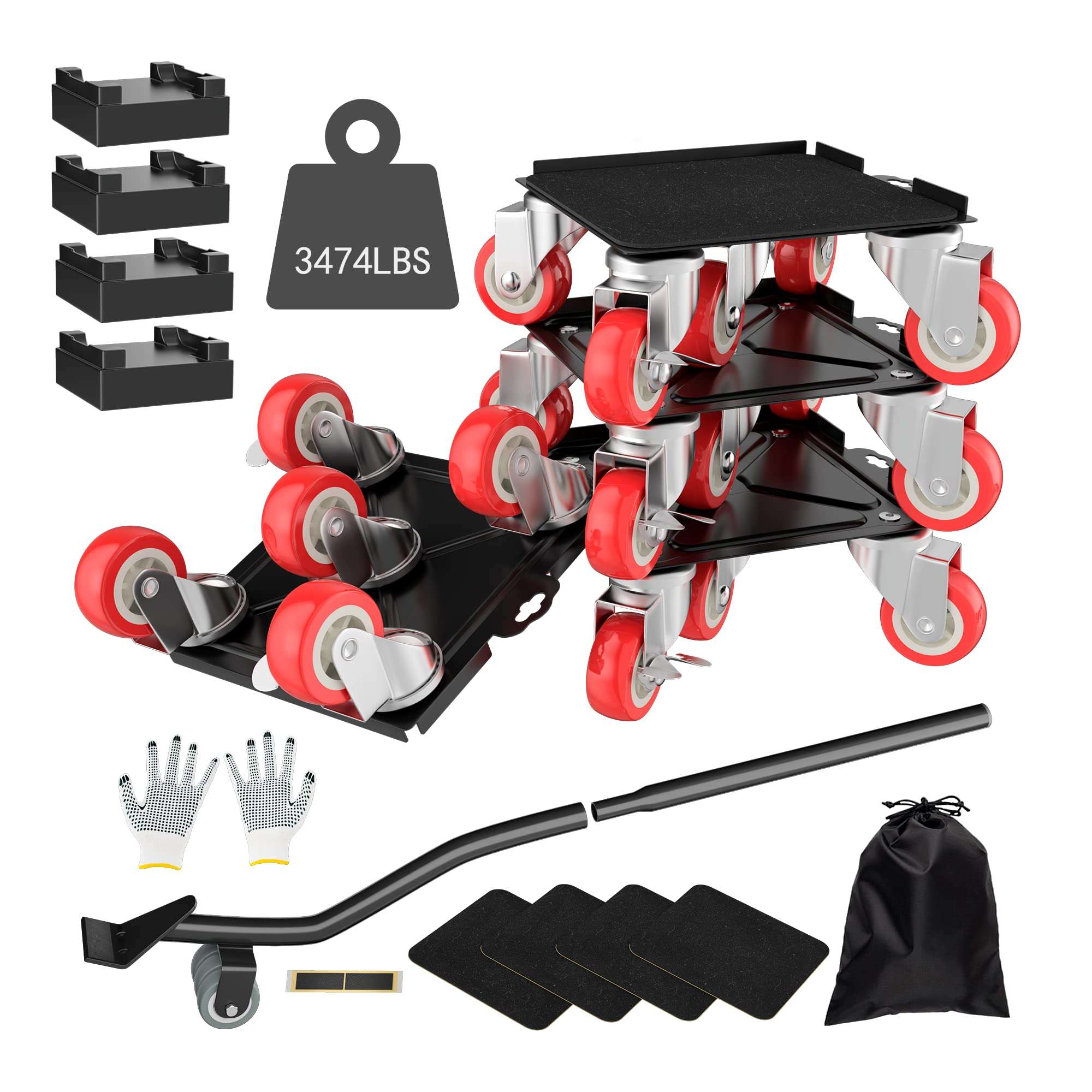 【Upgrade Large】 Furniture Dolly,Furniture Movers with 5 Wheels,Carbon Steel Panel Heavy Duty Dolly,Furniture Lifter with 5 360° Rotatable Rubber Universal Wheels,Maximum Load 3474LBS - Image 1