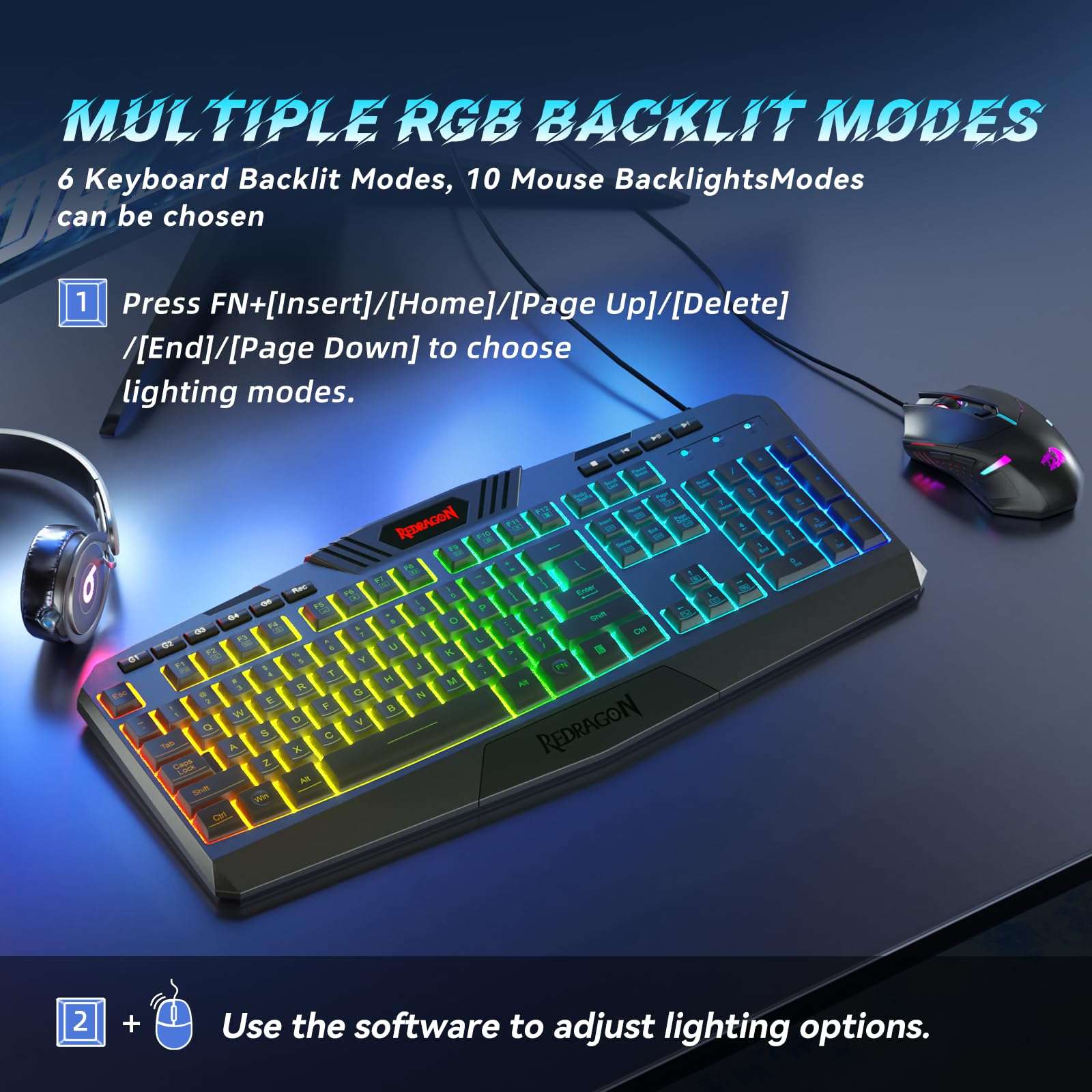 Redragon S101 Gaming Keyboard, M601 Mouse, RGB Backlit Gaming Keyboard, Programmable Backlit Mouse, Value Combo Set [New Version] - Image 3