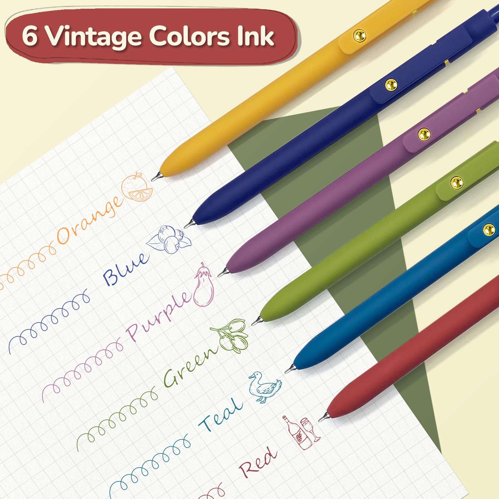 YOXMJDB 6 Pcs Colorful Pens Colored Pens 0.5mm Colored Ink Gel Pen Fine Point Smooth Writing Pen for Journaling and Note Taking Office School Supplies Gifts for Women Men (6 Pcs Vintage Gold) - Image 4