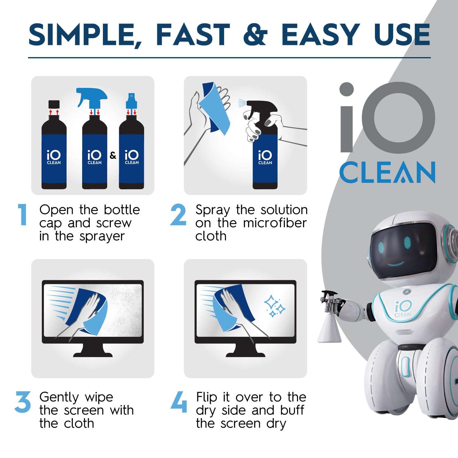 Screen Cleaner Spray (16oz - 473ml) – Best Large Cleaning Kit for LCD LED OLED TV, Smartphone, iPad, Laptop, Touchscreen, Computer Monitor, Electronic Devices, Microfiber Cloth Wipes and 2 Nozzles - Image 4