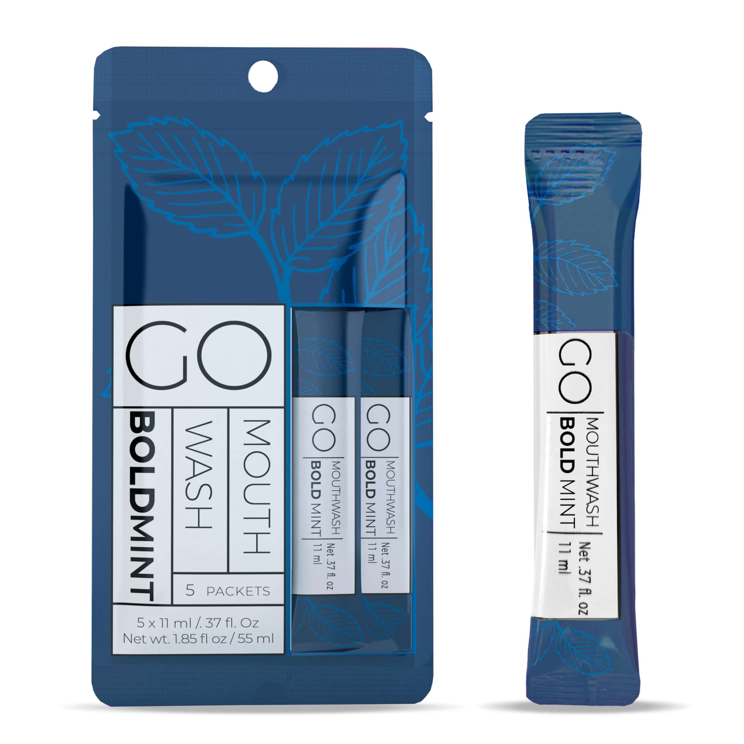 Bold Mint GO Travel Size Mouthwash Packets - Bulk Individual Mini Mouthwash Packets - Perfect Travel Size Toiletries for Guest Bathrooms - Alternative to Breath Strips and Spray, Alcohol and Dye Free - Image 1