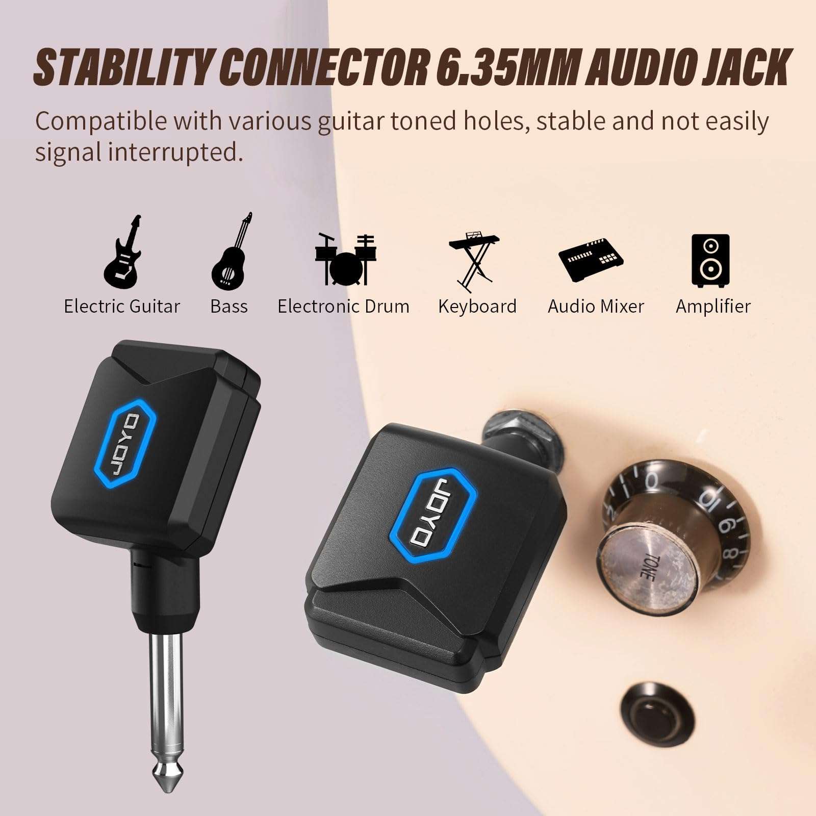 JOYO Wireless Guitar System 5.8GHz Wireless Guitar Transmitter Receiver with Charging Box 4 Signal Channel for Guitar Bass Electric Instruments (JW-06) - Image 3