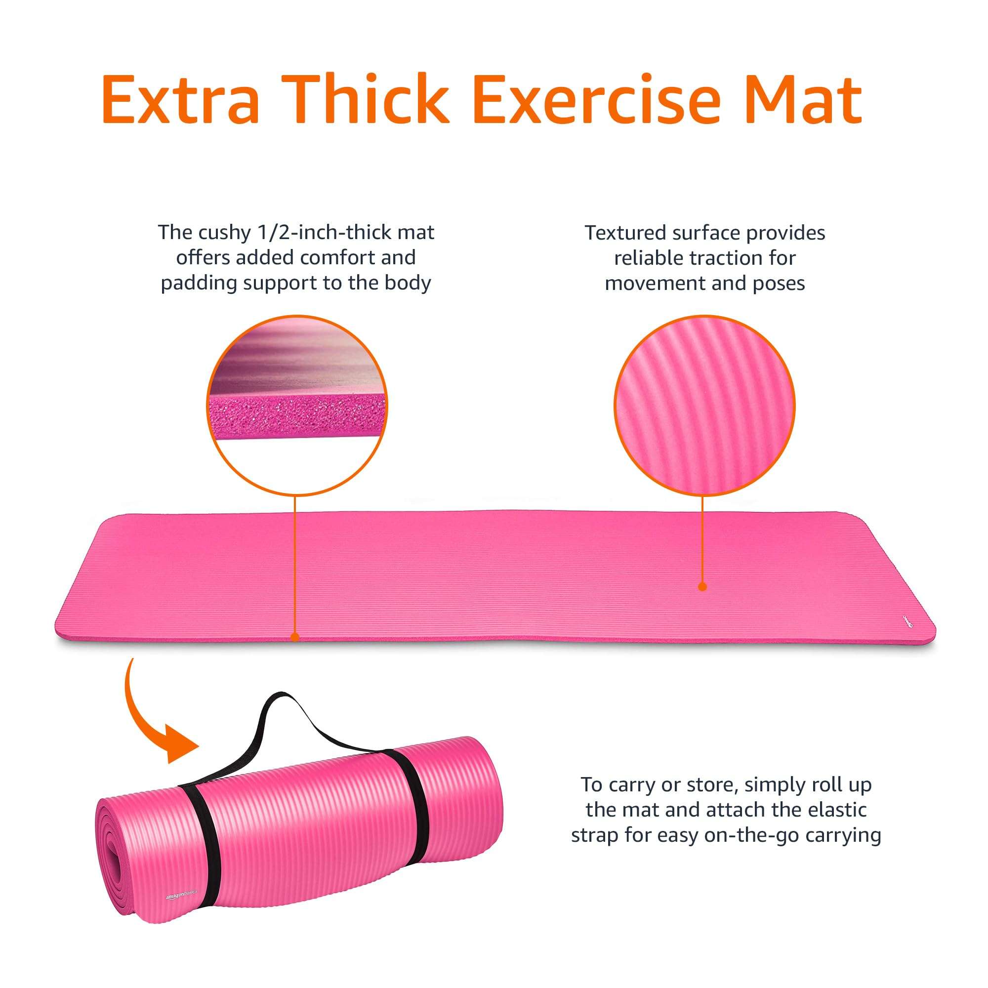 Amazon Basics 1/2 Inch Extra Thick Exercise Yoga Mat with Carrying Strap, Cushioned Support, for Fitness and Gym Workouts - Image 4
