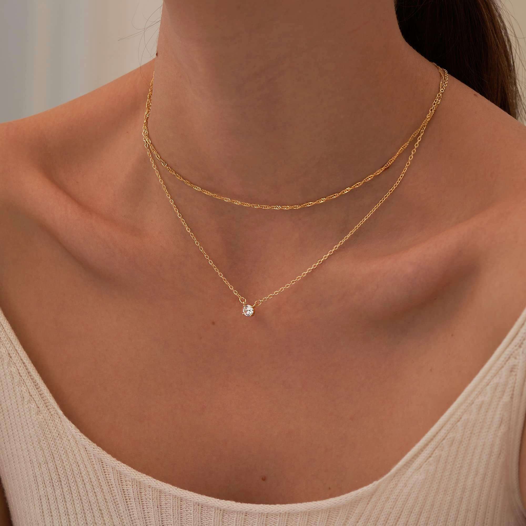 Tewiky Diamond Necklaces for Women, Dainty 14k Gold/Sterling Silver Choker Necklace Simple Gold Plated CZ Jewelry Necklaces for Women Trendy Gifts - Image 5