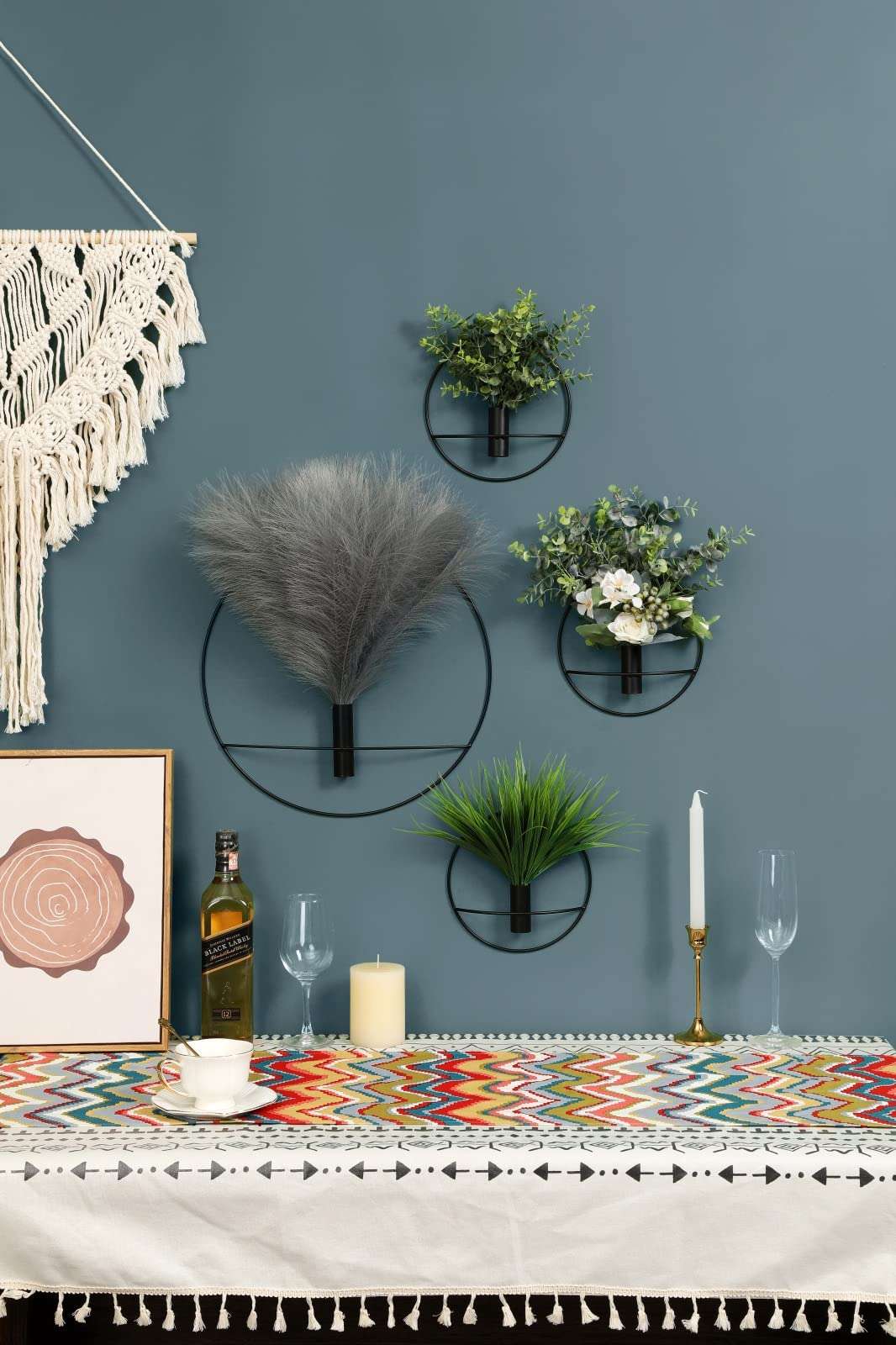 Pretty Jolly Boho Wall Decor, Wall-Mounted Metal Art, Hanging Artificial Pampas Display, Living Room, Bedroom, Bathroom, Diningroom, Fake Faux Plant 2 Pack Black Brown - Image 7