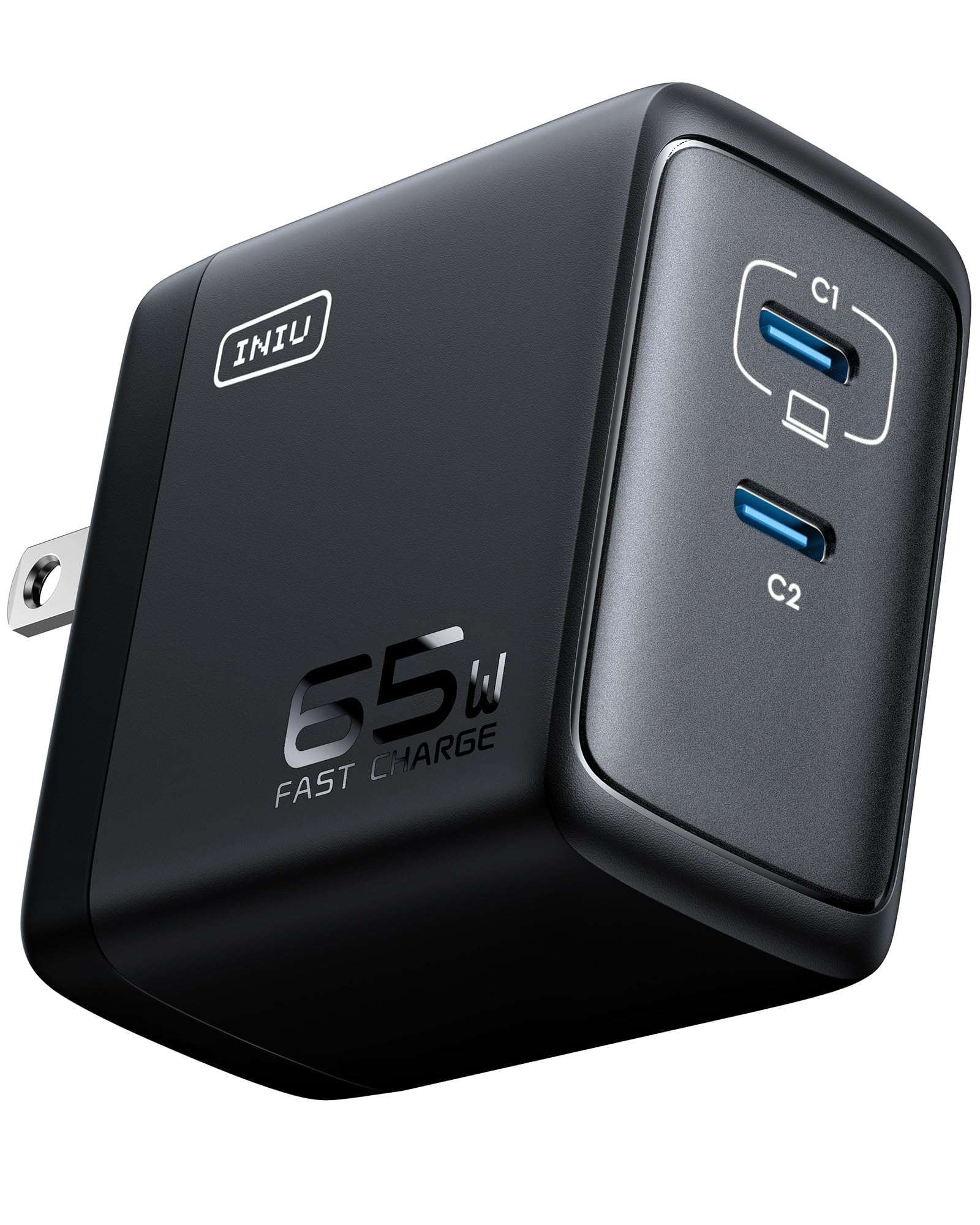 INIU 2 USB C Ports 65W GaN Charger - Compact Foldable PD PPS USB C Wall Charger for MacBook Pro/Air, Dell XPS 13, iPad Pro, Samsung Galaxy S23, Note 20/10+, iPhone 16/15/14, Steam Deck - Image 1