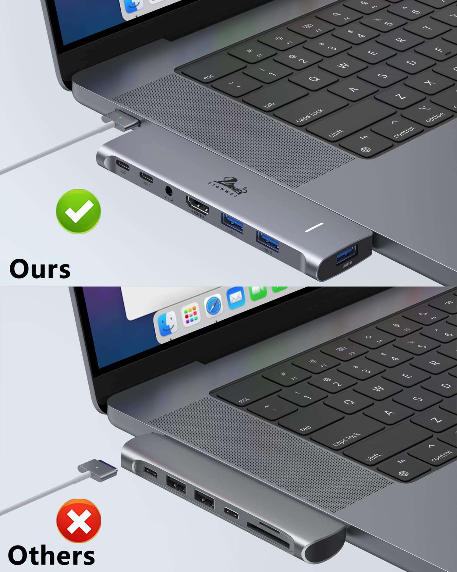 USB C Hub Adapter for MacBook Pro/Air M1M2M3 2022 2021 2020 13"15"16",Multiport MacBook Adapter MacBook Accessories with 4K HDMI,3USB3.0,Audio,100W Thunderbolt-Enabled USB-C,Support MagSafe 3 Charging - Image 2