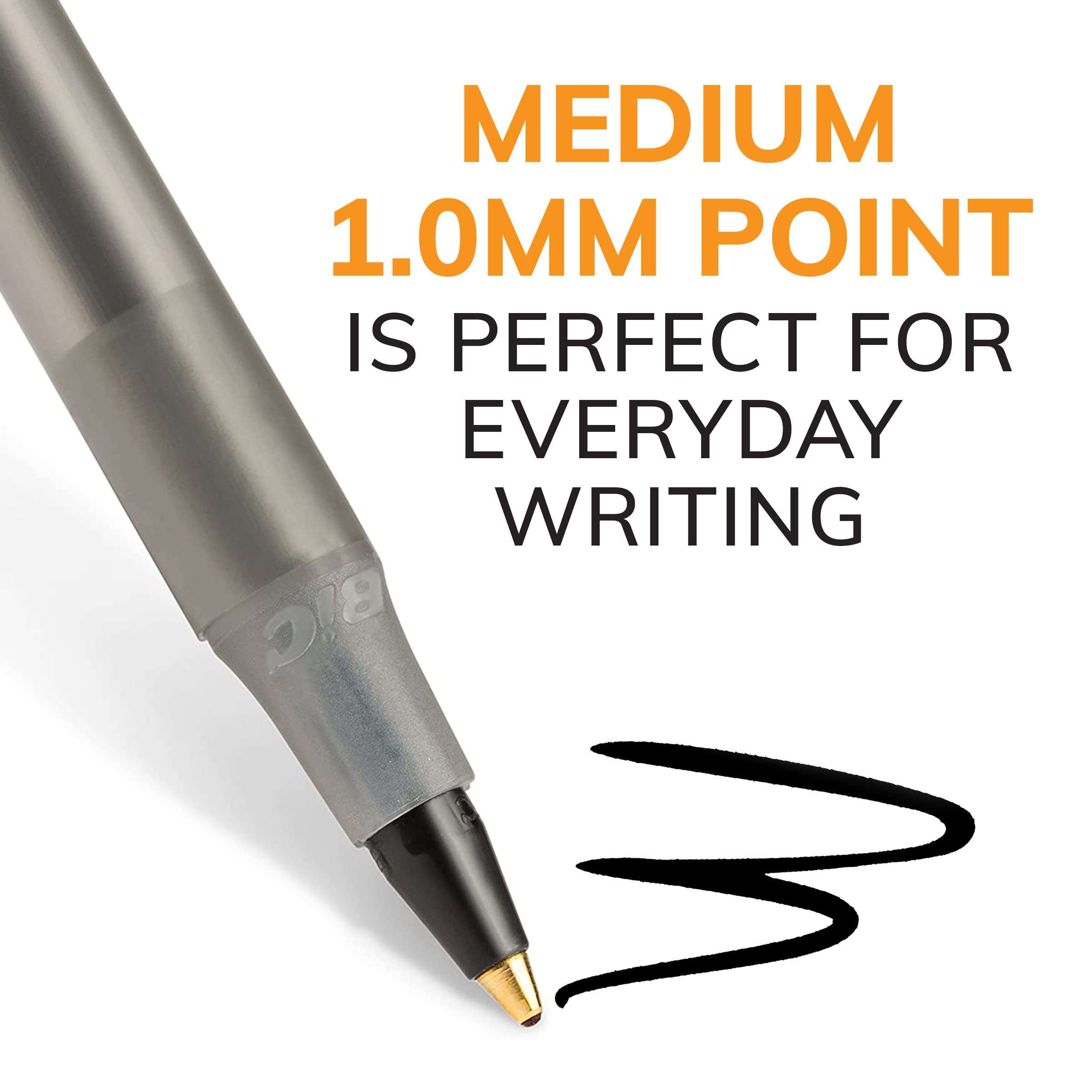 BIC Round Stic Xtra Life Black Ballpoint Pens, Medium Point (1.0mm), 10-Count Pack of Bulk Pens, Flexible Round Barrel for Writing Comfort, No. 1 Selling Ballpoint Pens - Image 2