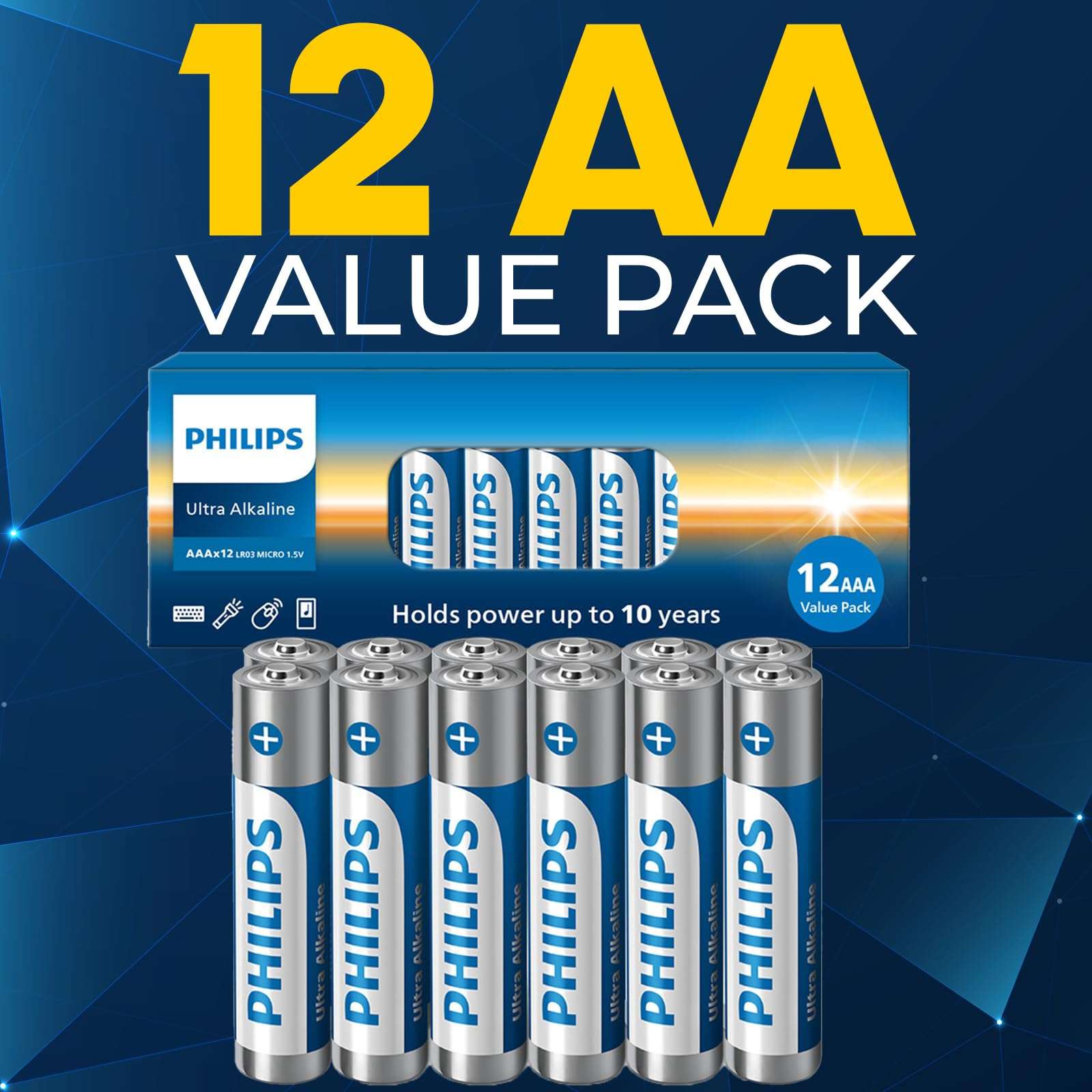PHILIPS AAA Batteries 12 Pack, 1.5v Ultra Alkaline Triple AAA. Batteries, 10-Year Shelf Life, Ultimate Long-Lasting AAA Battery, 129% More Power for Your Devices, Leak-Proof, Premium Performance. - Image 7