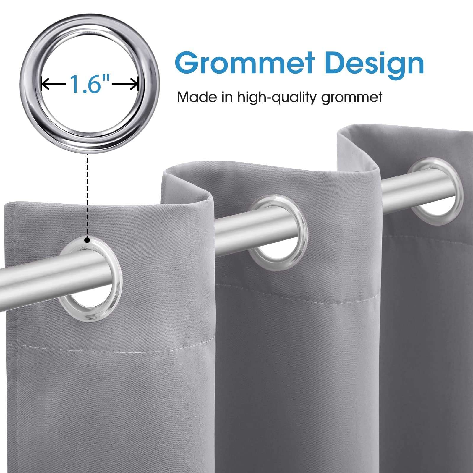 HOMEIDEAS Blackout Curtains for Bedroom 52 X 84 Inch Long 2 Panels Set Light Grey/Gray Room Darkening Curtains/Drapes, Soundproof Thermal Grommet Window Curtains for Living Room - Image 4