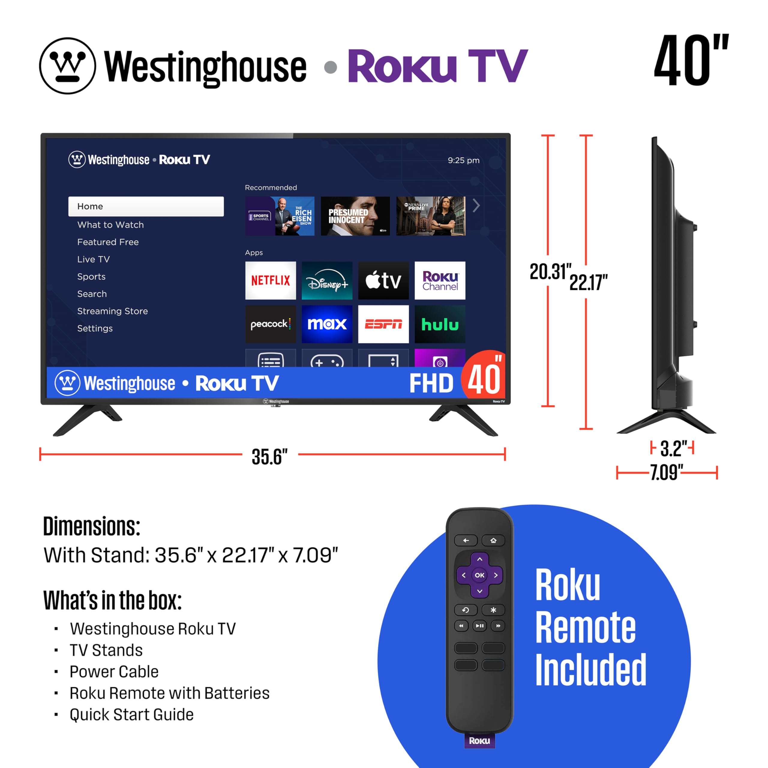 Westinghouse Roku TV - 40 Inch Smart TV, 1080P FHD Television with Wi-Fi Connectivity and Mobile App, Flat Screen, Bluetooth, Compatible with Apple AirPlay, Alexa and Google Assistant - Image 5