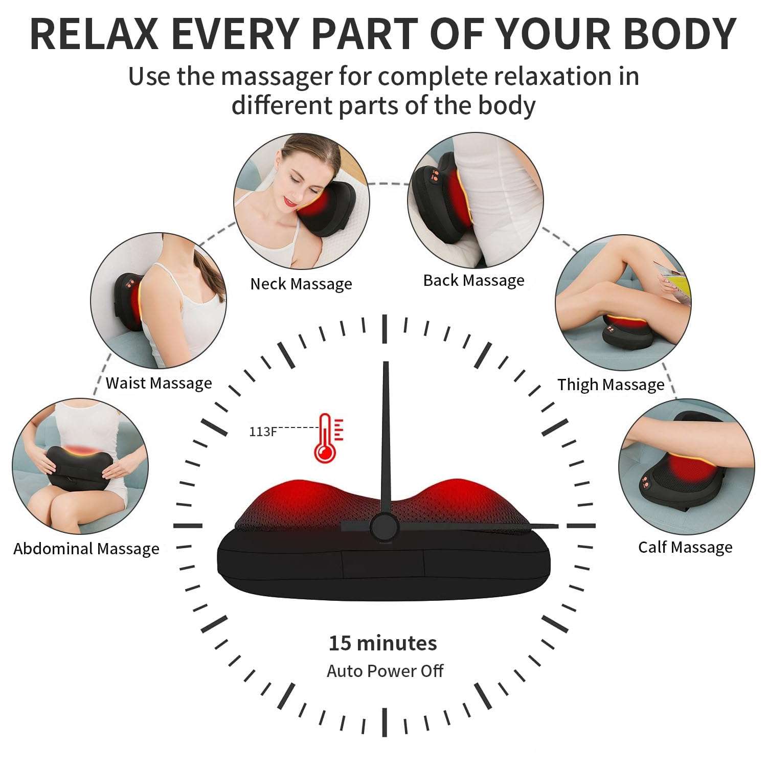 iKristin Back Massager, Shiatsu Neck Massager with Heat, Electric Back Massager for Shoulder, Back, Leg, Deep Tissue Kneading Massage to Relief Muscles, Massage Pillow for Mom/Dad/Women/Men - Image 3