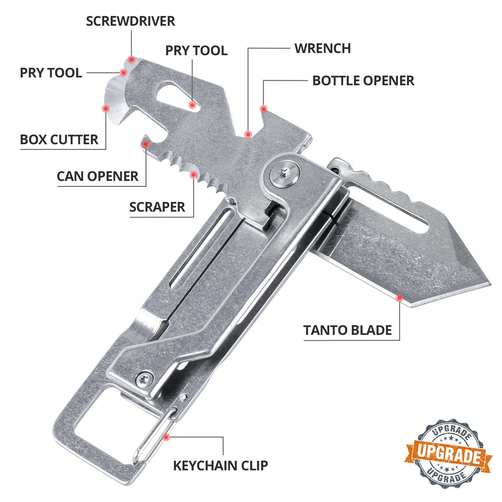 EDCFANS Keychain Multitool Knife, Multi Tools Keychains, Fathers Day Dad Gifts for Men, Tanto Pocket Knives with Clip, Bottle Opener, Box Cutter, Pry Bar, Screwdriver Wrench, EDC Hiking Camping Gear - Image 3