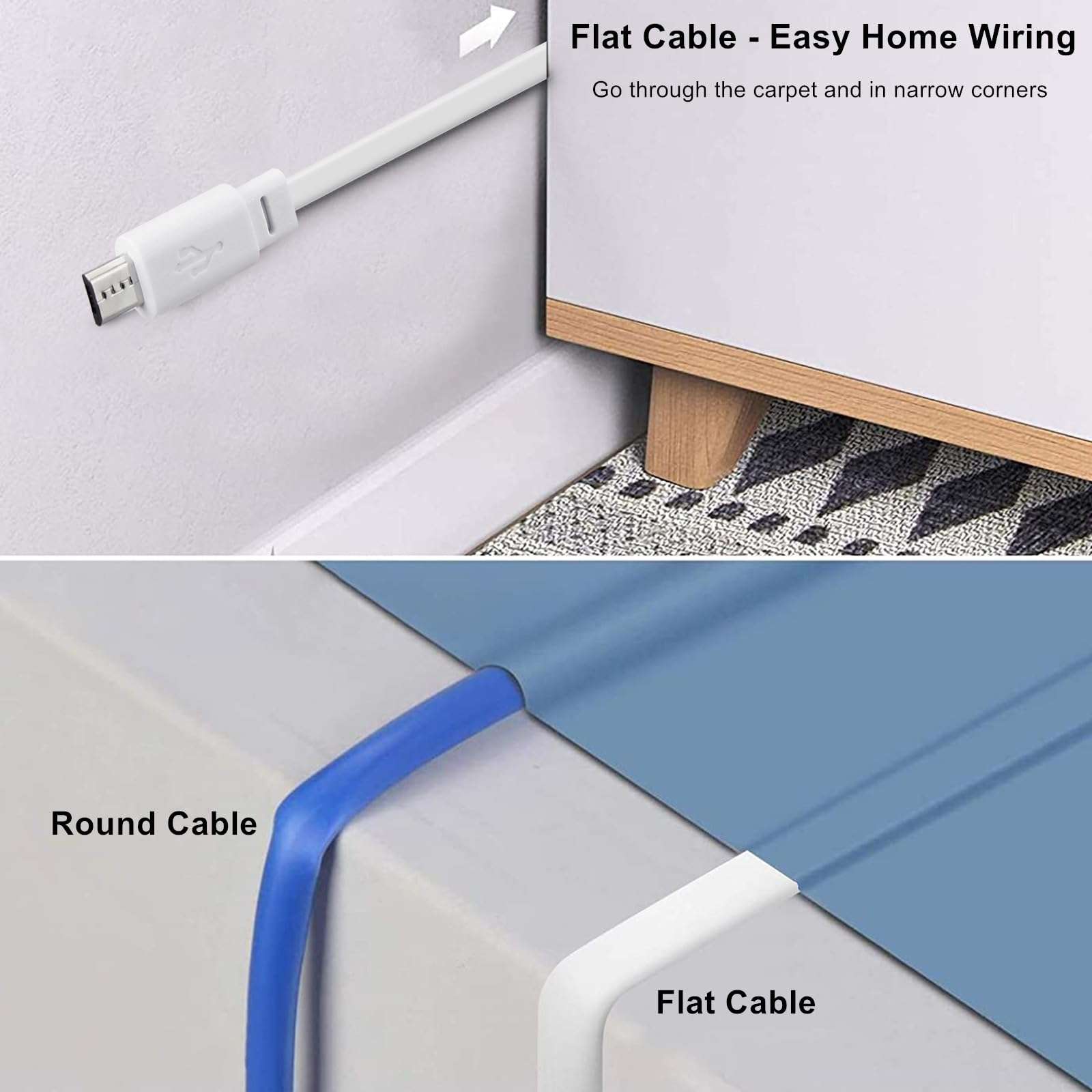 2 Pack 30ft Power Extension Cable Compatible with Wyze Cam v4,Wyze Cam Pan v3,Wyze OG,Wyze Cam v3 and v3 Pro Security Camera - 9m Long Flat USB to Micro USB Charging Cord with L-Shaped Adapter, White - Image 6