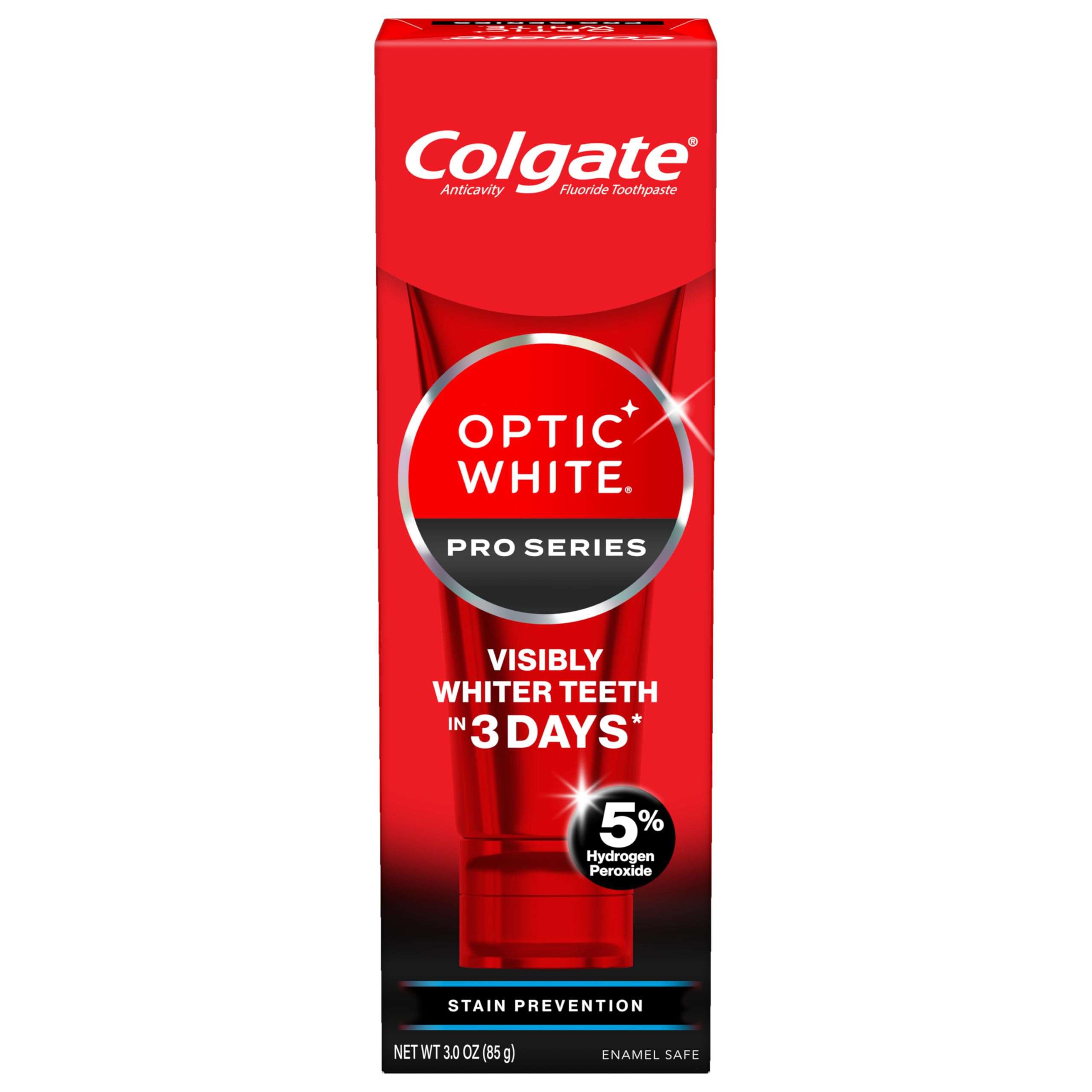 Colgate Optic White Pro Series Stain Prevention Hydrogen Peroxide Toothpaste, Teeth Whitening Toothpaste, Effectively Removes Tea, Coffee, and Wine Stains, Enamel-Safe for Daily Use, 3.0 oz - Image 1