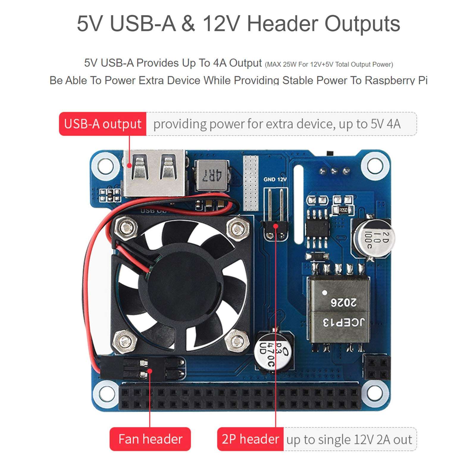 waveshare Power Over Ethernet (PoE) HAT for Raspberry Pi 4B/3B+, 802.3af/at PoE Network Standard, 5V USB-A&12V Header Outputs, PoE HAT Onboard Cooling Fan and MP8676 Buck Chip, Isolated - Image 5